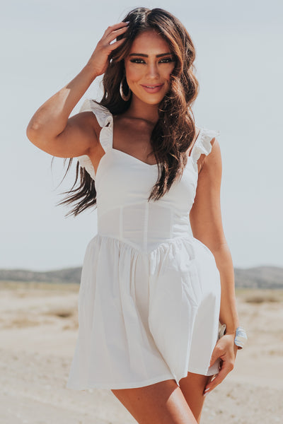 Ivory Ruffle Strap Corset Waist Romper