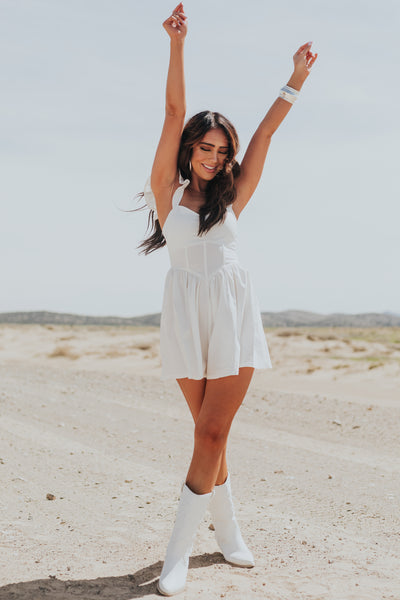 Ivory Ruffle Strap Corset Waist Romper