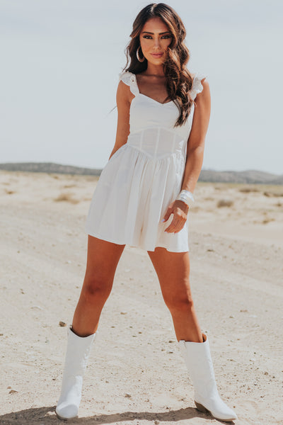 Ivory Ruffle Strap Corset Waist Romper