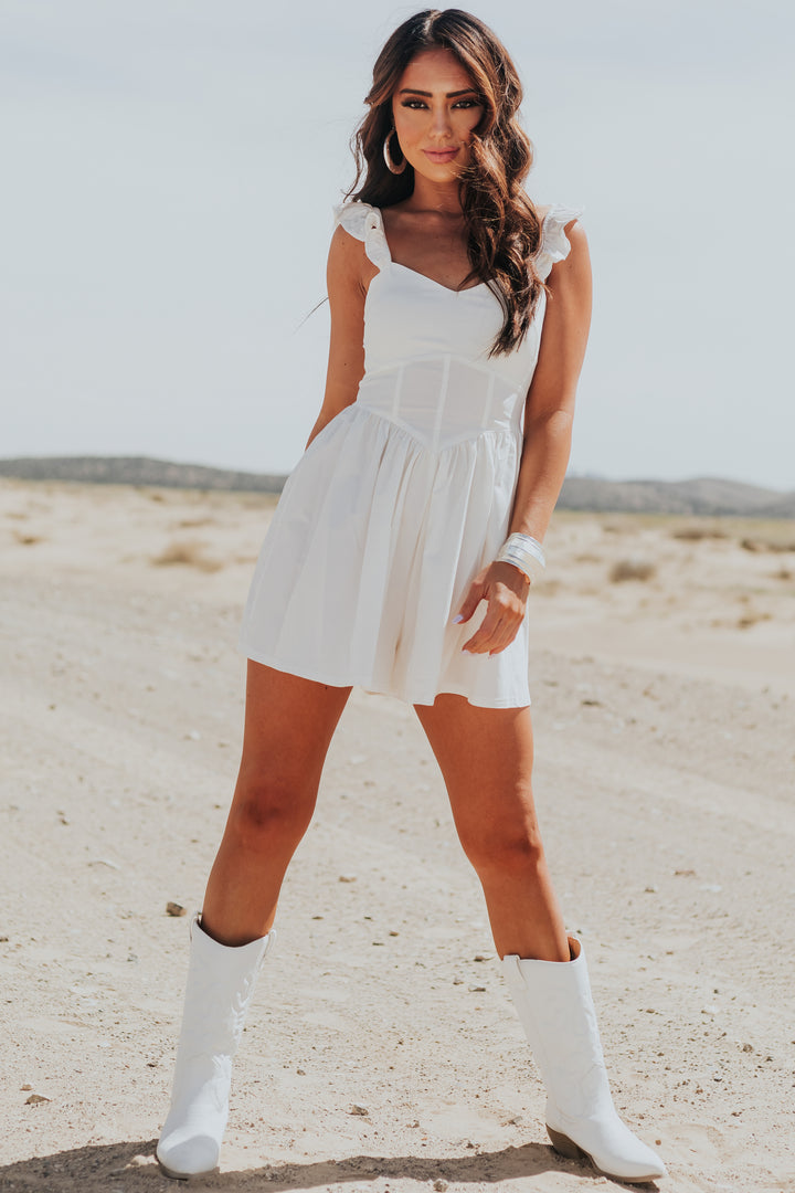 Ivory Ruffle Strap Corset Waist Romper