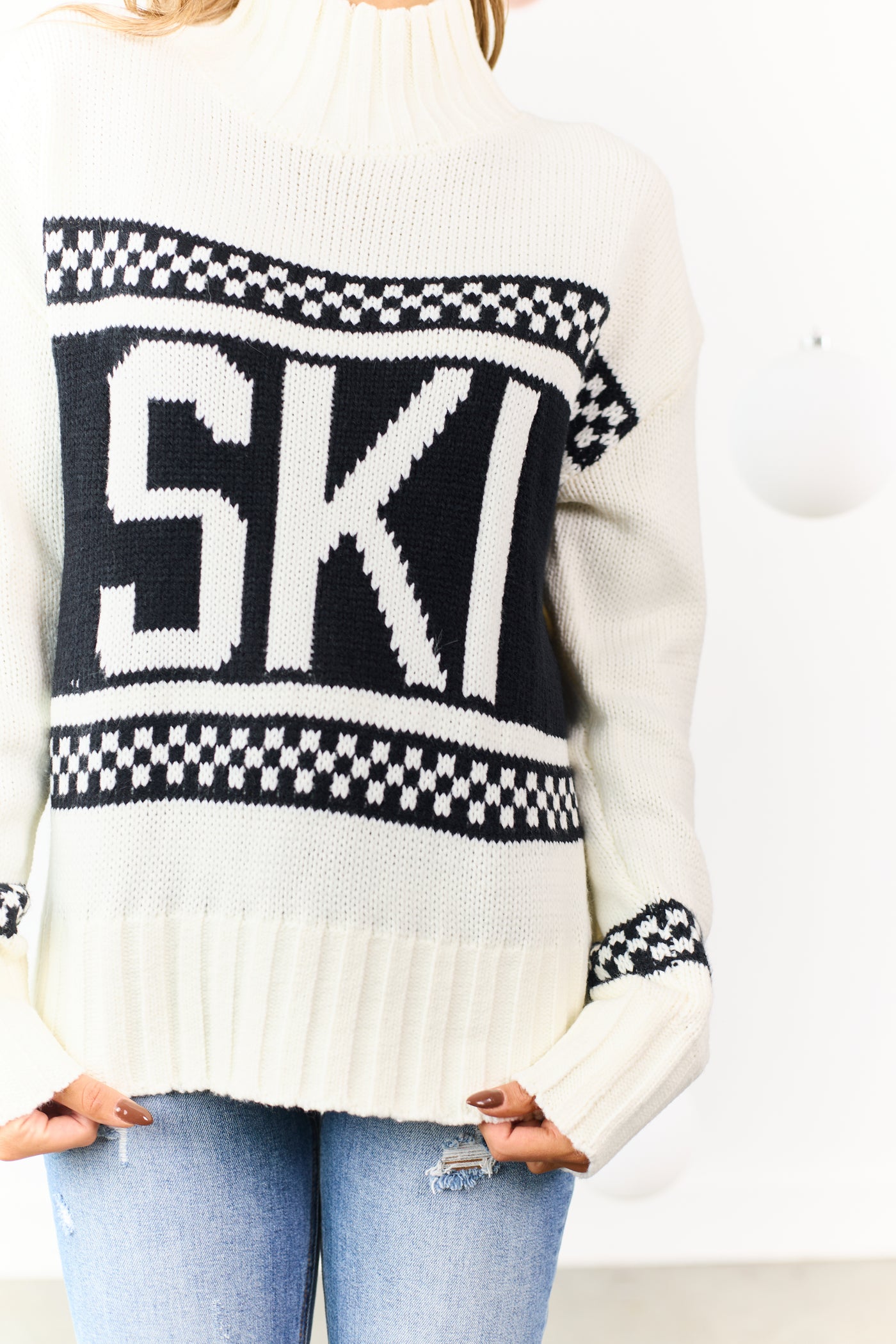 Ivory 'SKI' Graphic Heavyweight Knit Relaxed Sweater