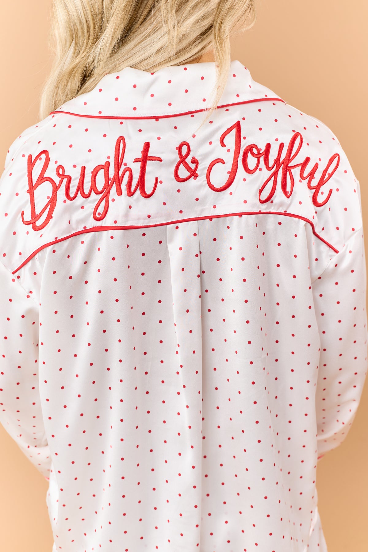 Ivory Satin Polka Dot Pajama Top and Shorts PJ Set