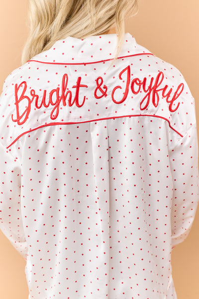 Ivory Satin Polka Dot Pajama Top and Shorts PJ Set