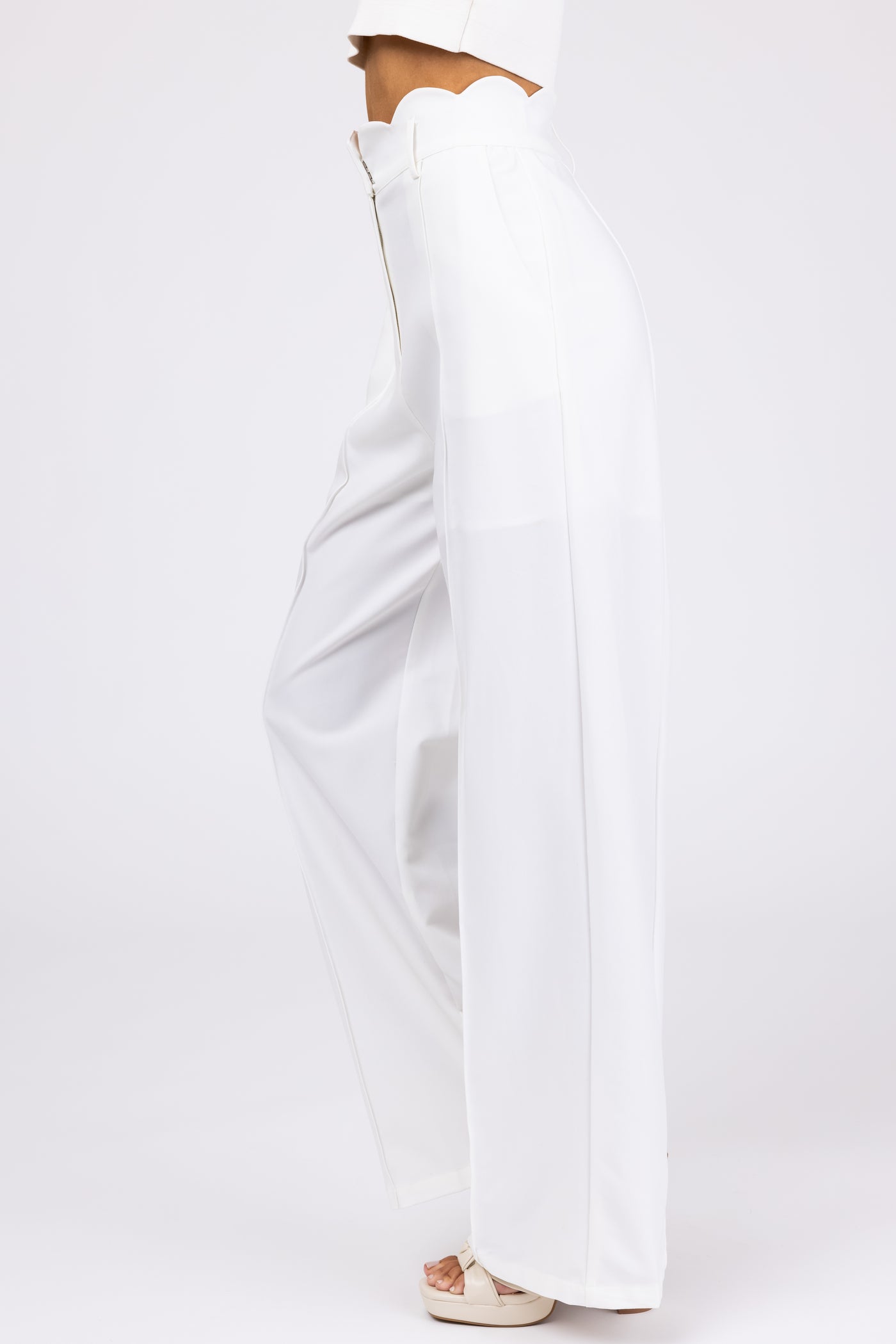 Ivory Scallop Waist Straight Leg Pants