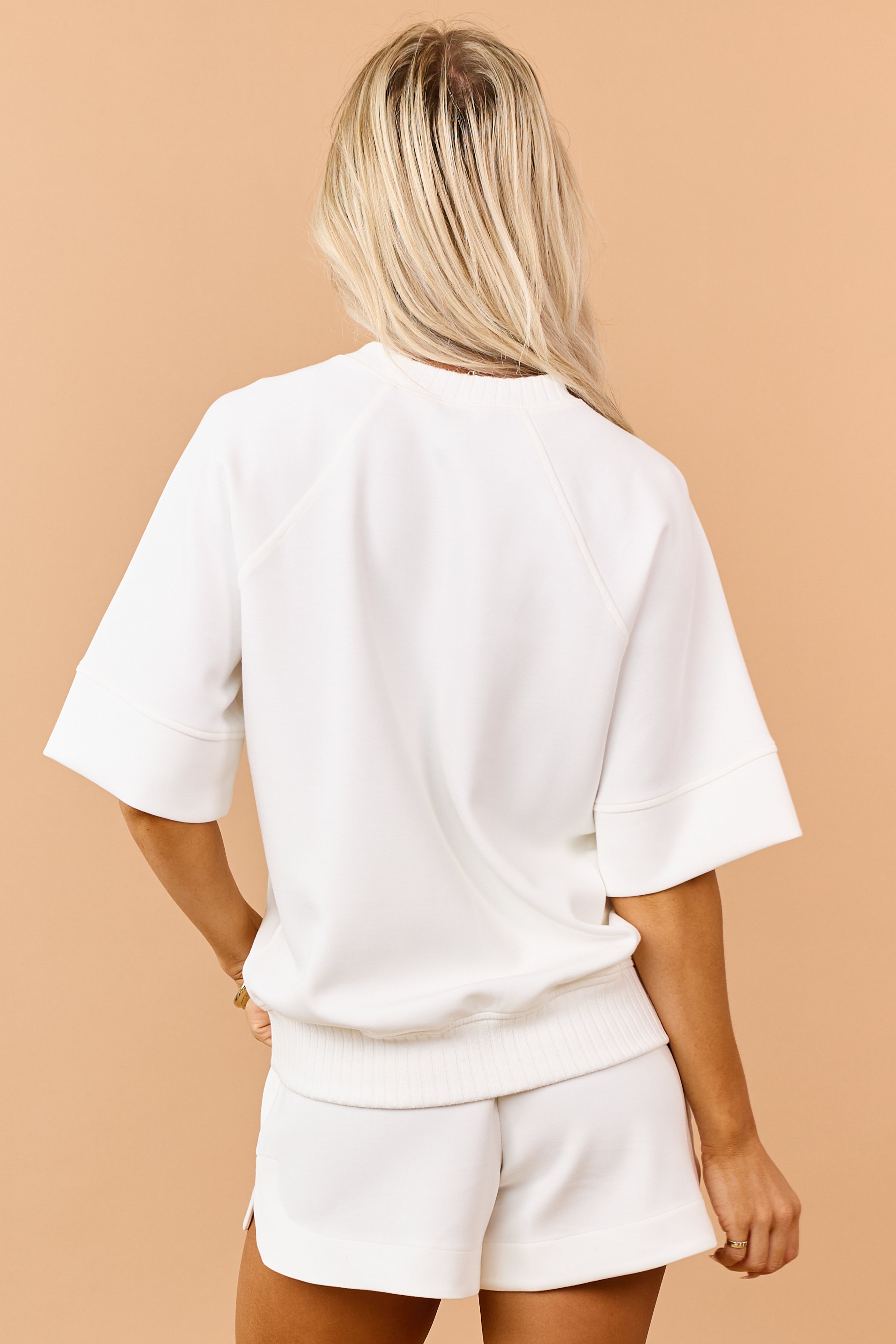 Ivory Scuba Knit Luxe Short Sleeve Top