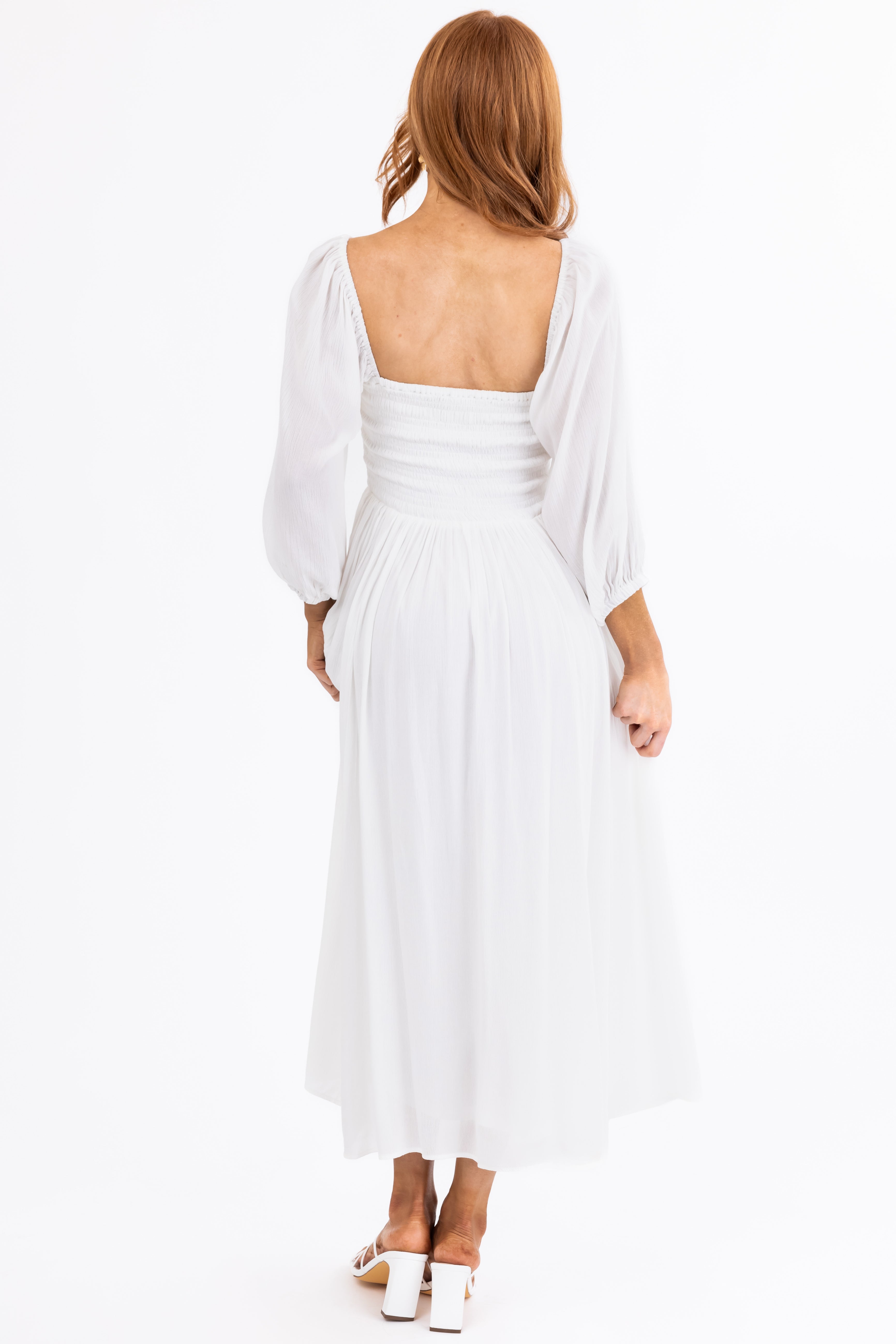 Ivory Smocked Top 3/4 Sleeve Midi Dress | Lime Lush Boutique