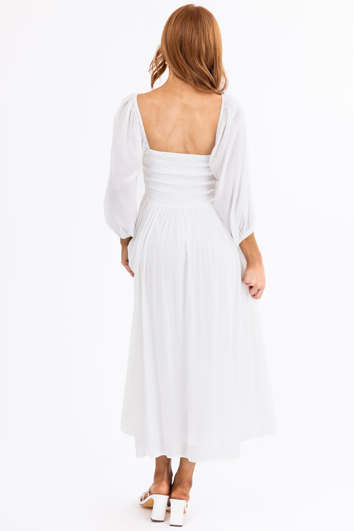 Ivory Smocked Top 3/4 Sleeve Midi Dress