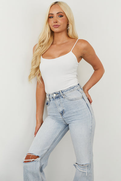 Ivory Spaghetti Strap Scoop Neck Bodysuit