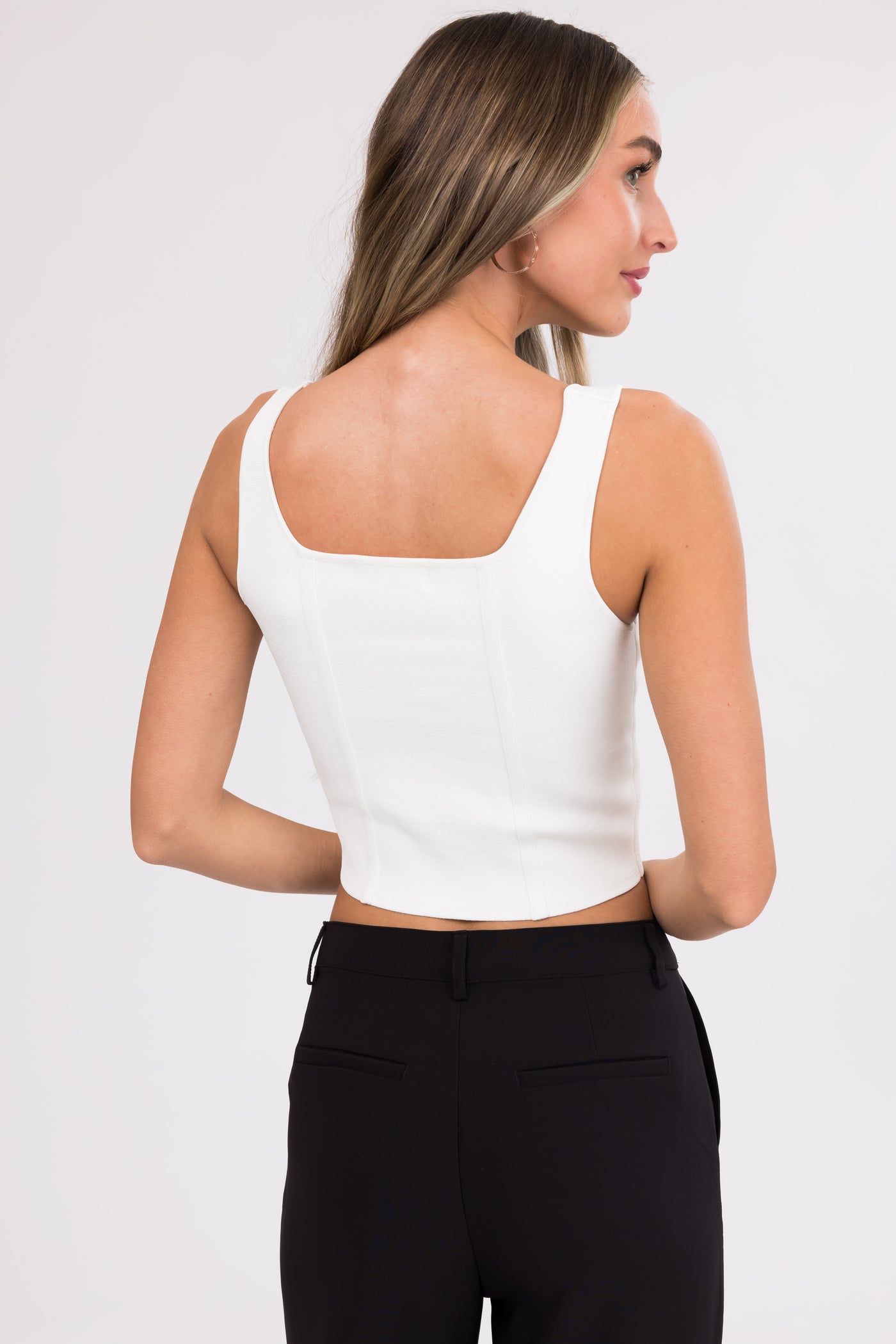 Ivory Square Neck Thick Sleeveless Crop Top