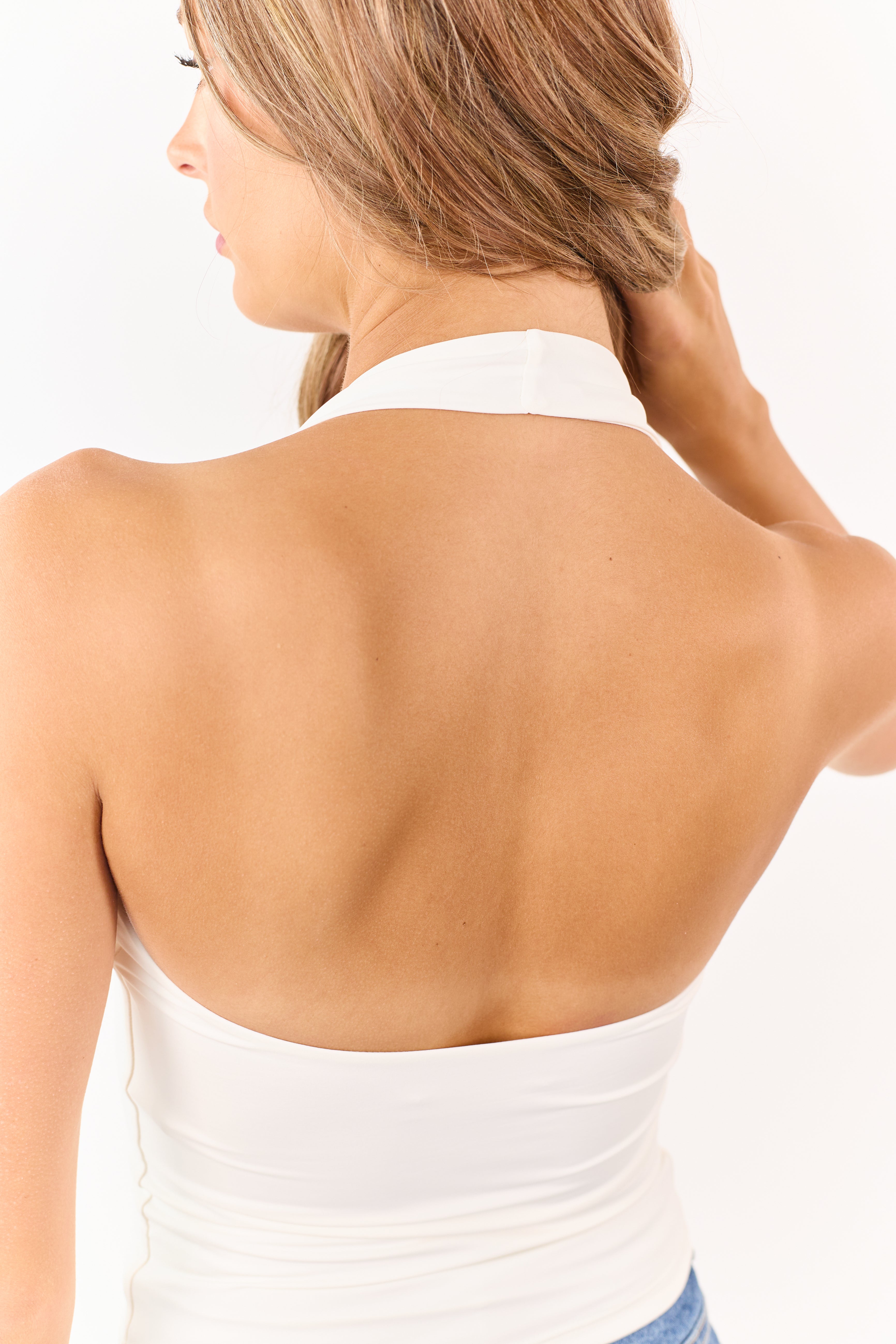 Ivory Stretchy Knit Cropped Halter Top | Lime Lush Boutique