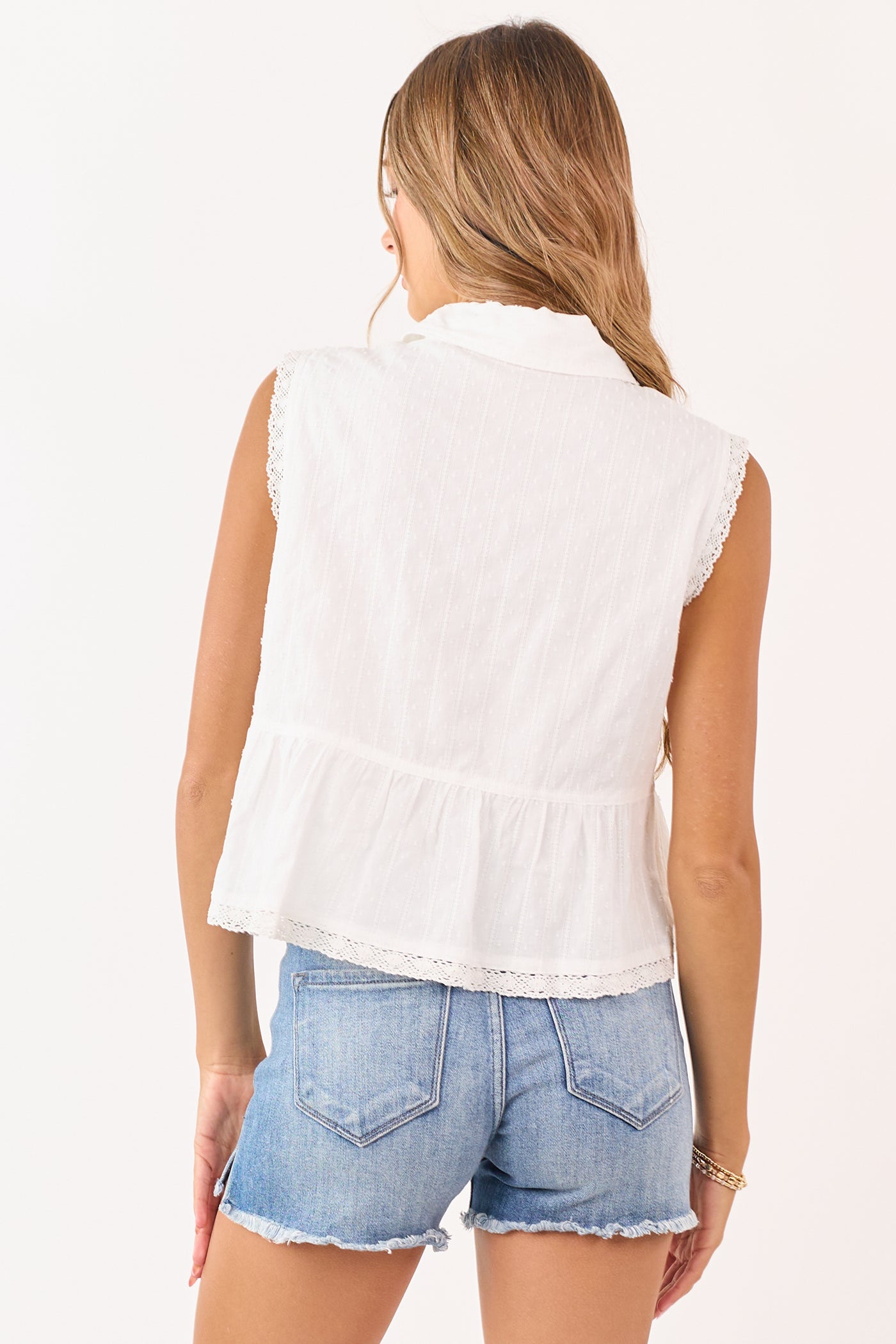 Ivory Swiss Dot Half Button Up Cotton Tank Top