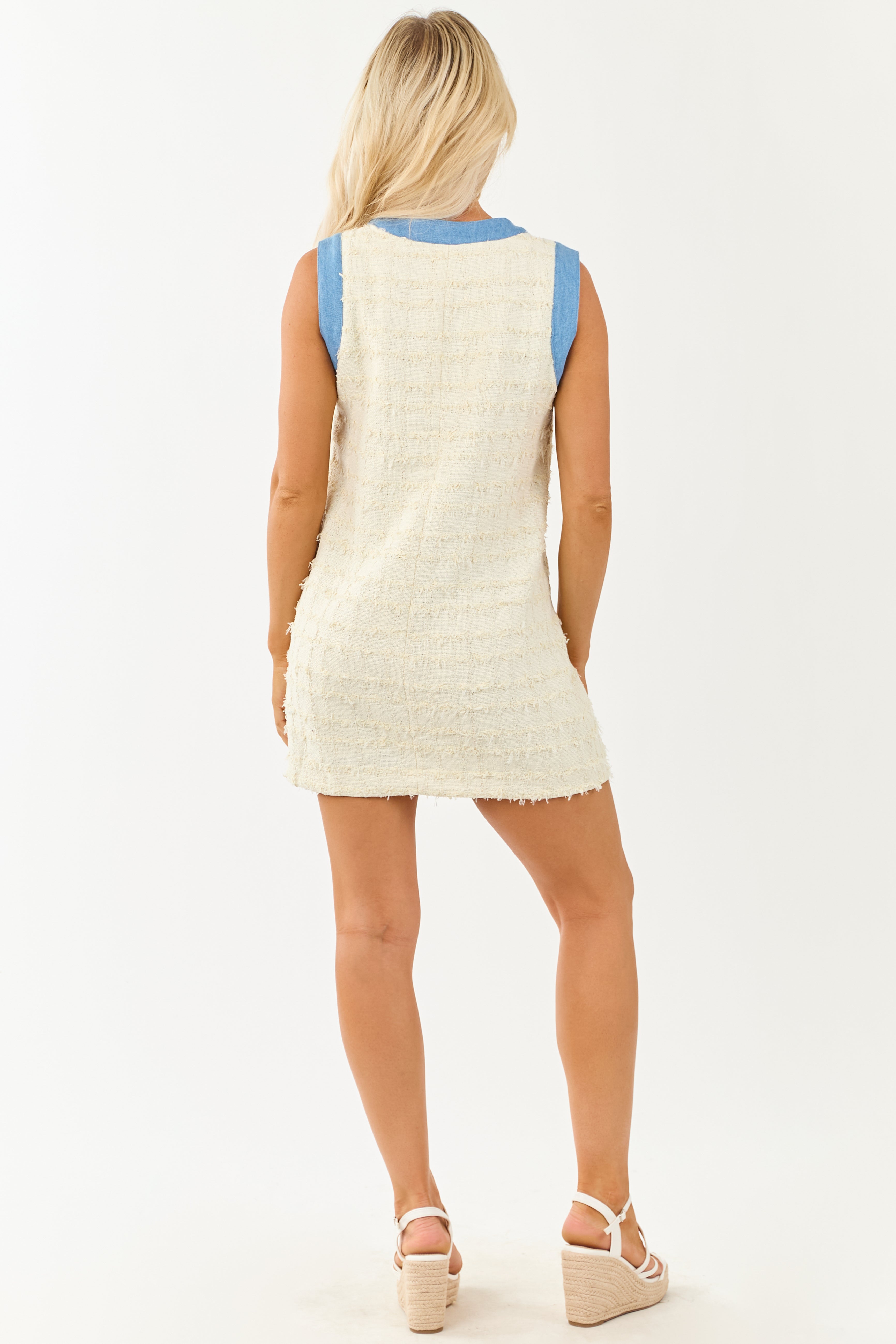 Ivory Tweed Button Down Sleeveless Mini Dress Ivory Tweed Button Down Sleeveless Mini Dress