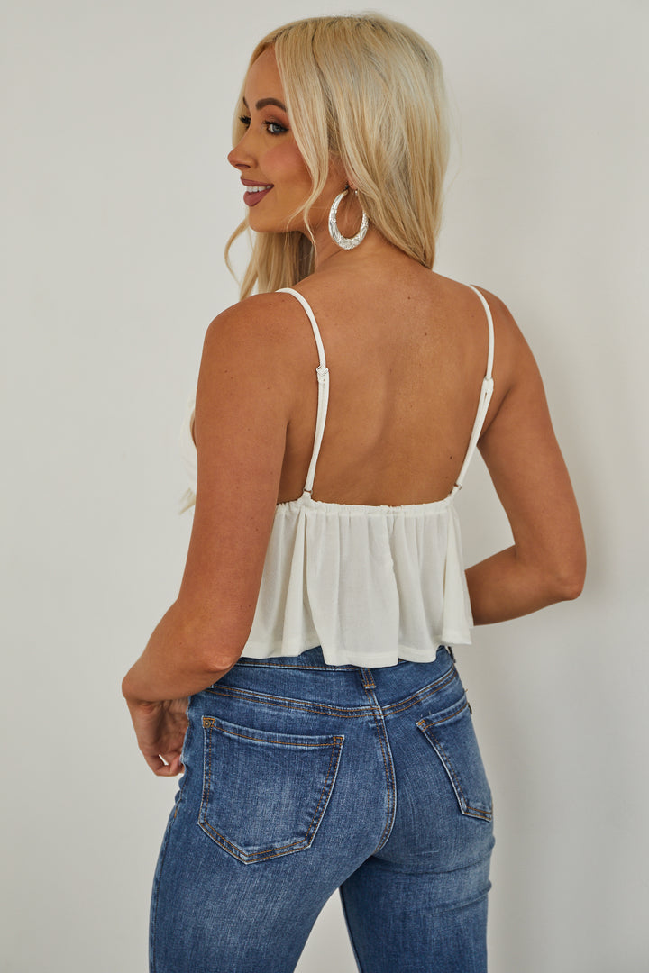 Ivory V Neck Cropped Swing Cami Top