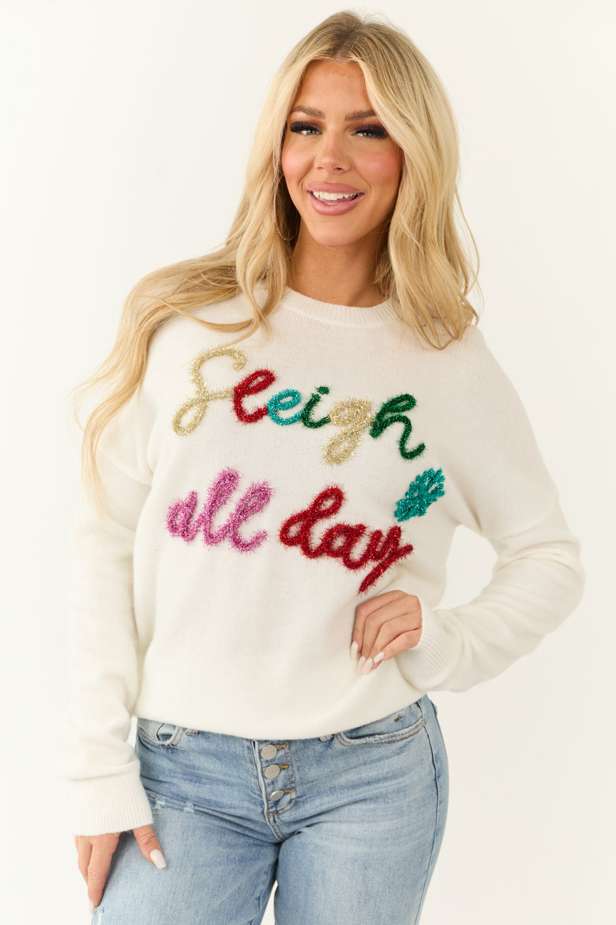 Ivory 'Sleigh All Day' Tinsel Graphic Sweater