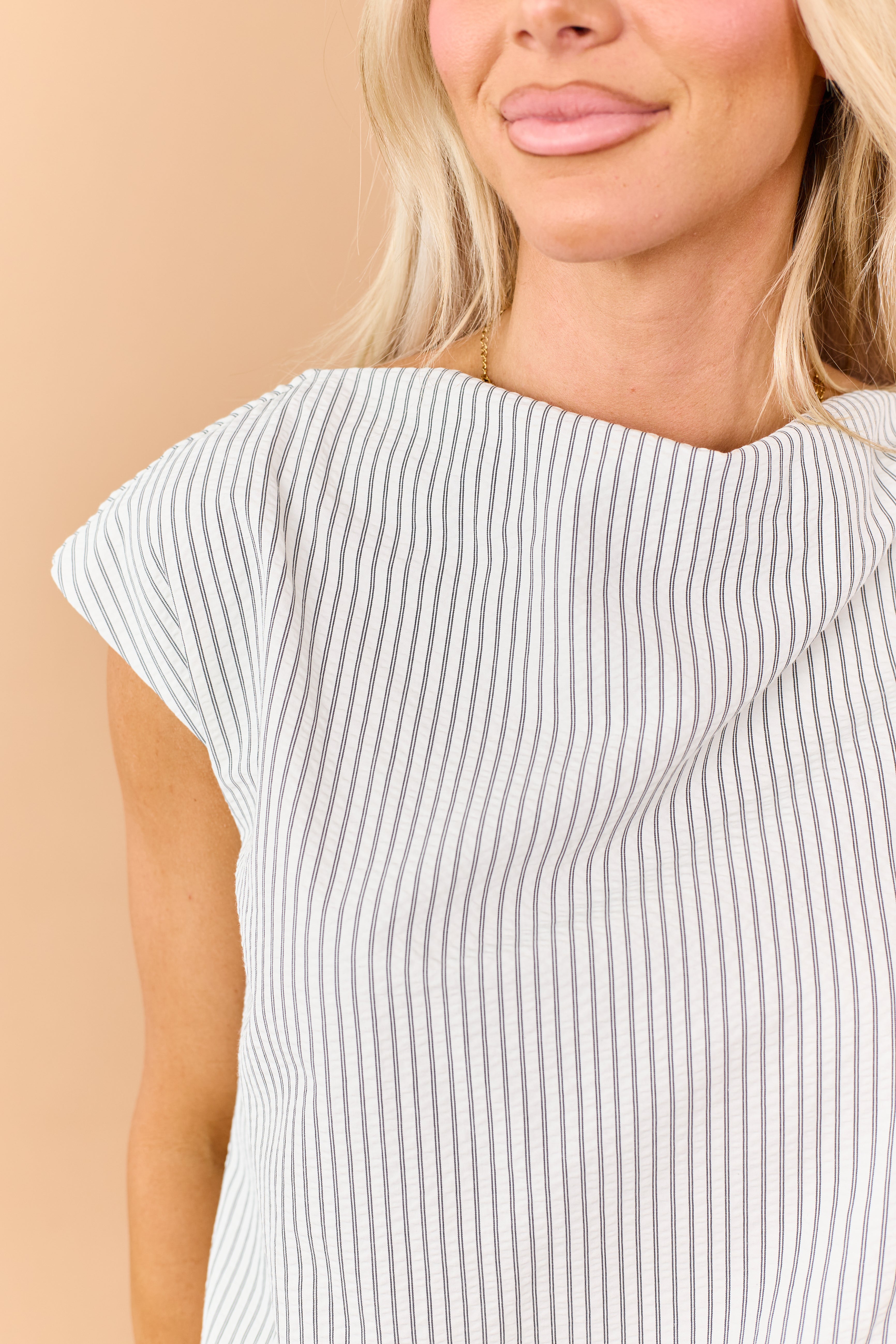 Ivory and Black Striped Bubble Hem Cap Sleeve Top