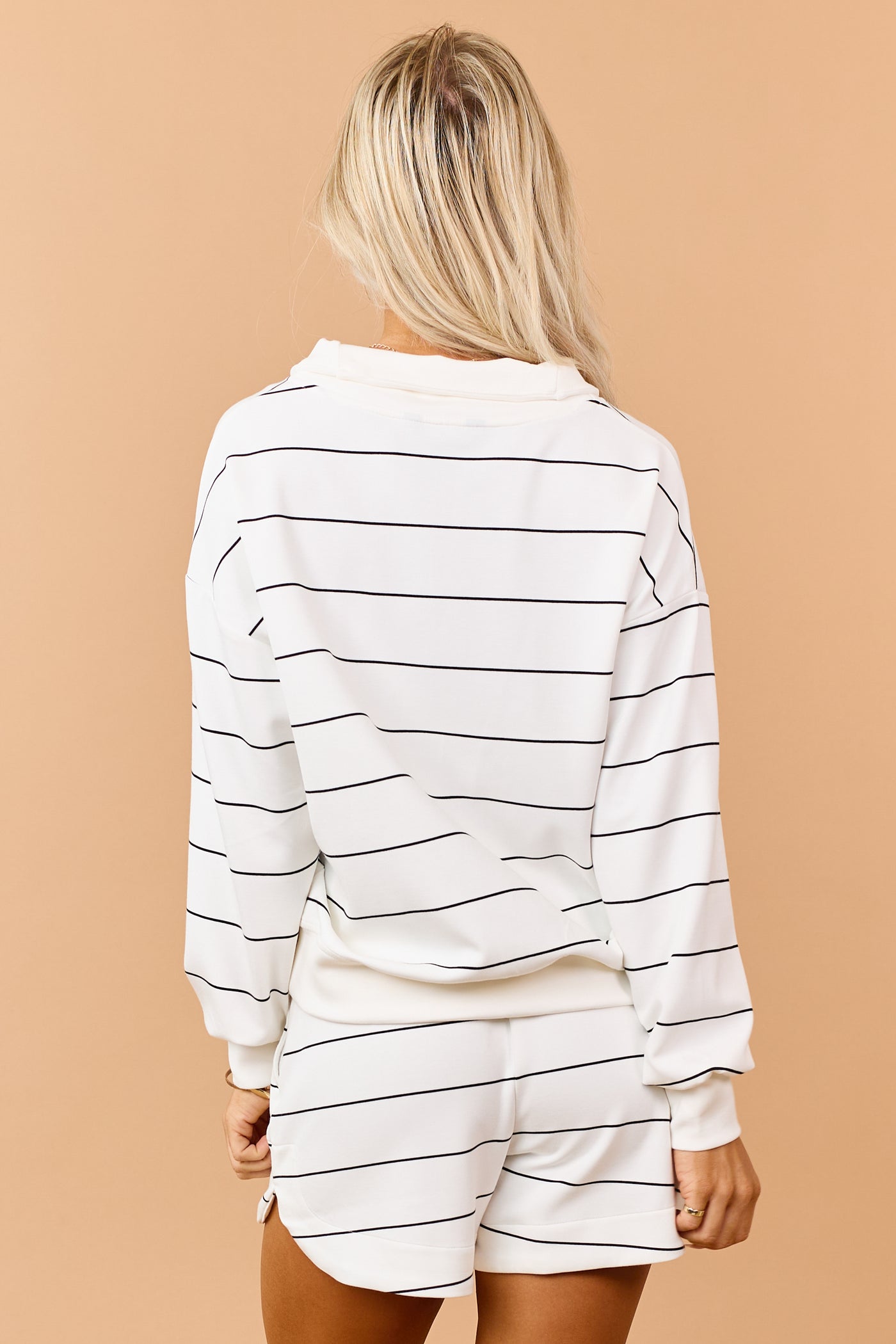 Ivory and Black Striped Quarter Zip Up Top