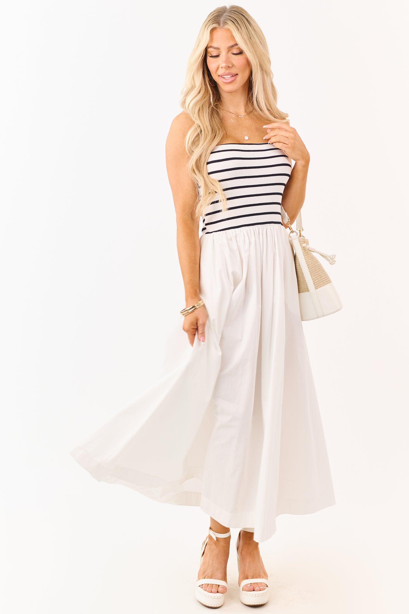 black and white striped strapless maxi dress Black White Stripe Strapless Maxi Dress