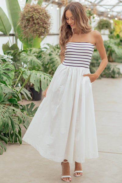 Baby Pink Striped Smocked Strapless Maxi Dress | Lime Lush Boutique Baby Pink Striped Smocked Strapless Maxi Dress | Lime Lush Boutique