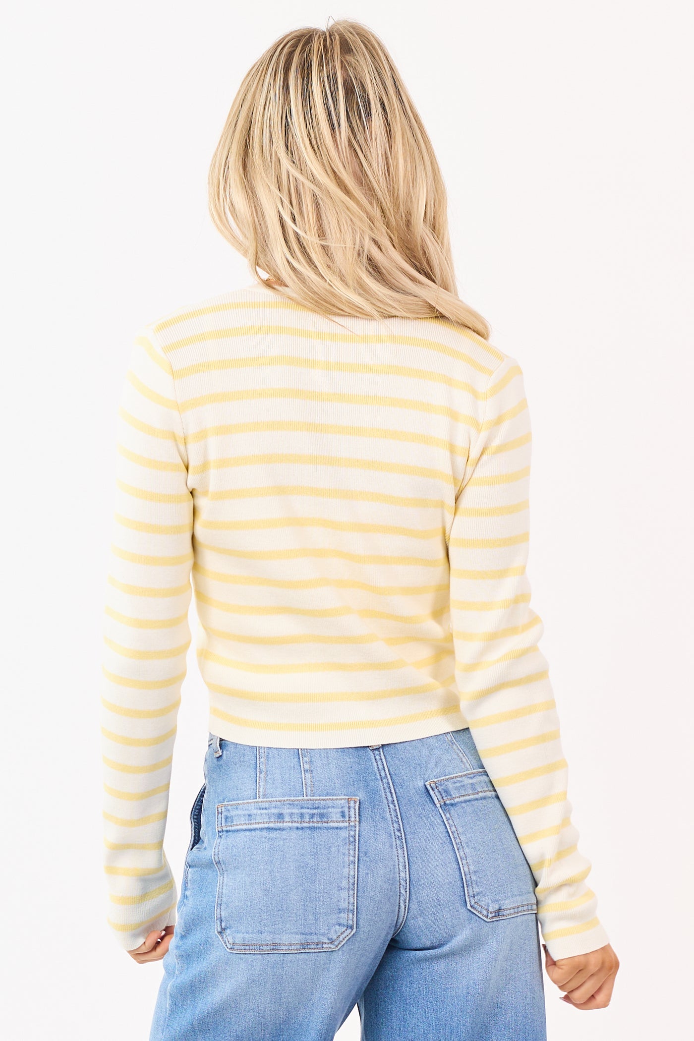 Ivory and Buttercream Striped Button Up Cardigan