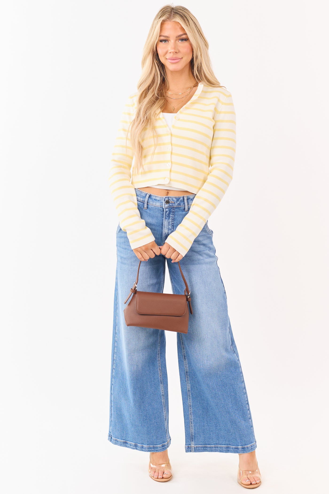 Ivory and Buttercream Striped Button Up Cardigan