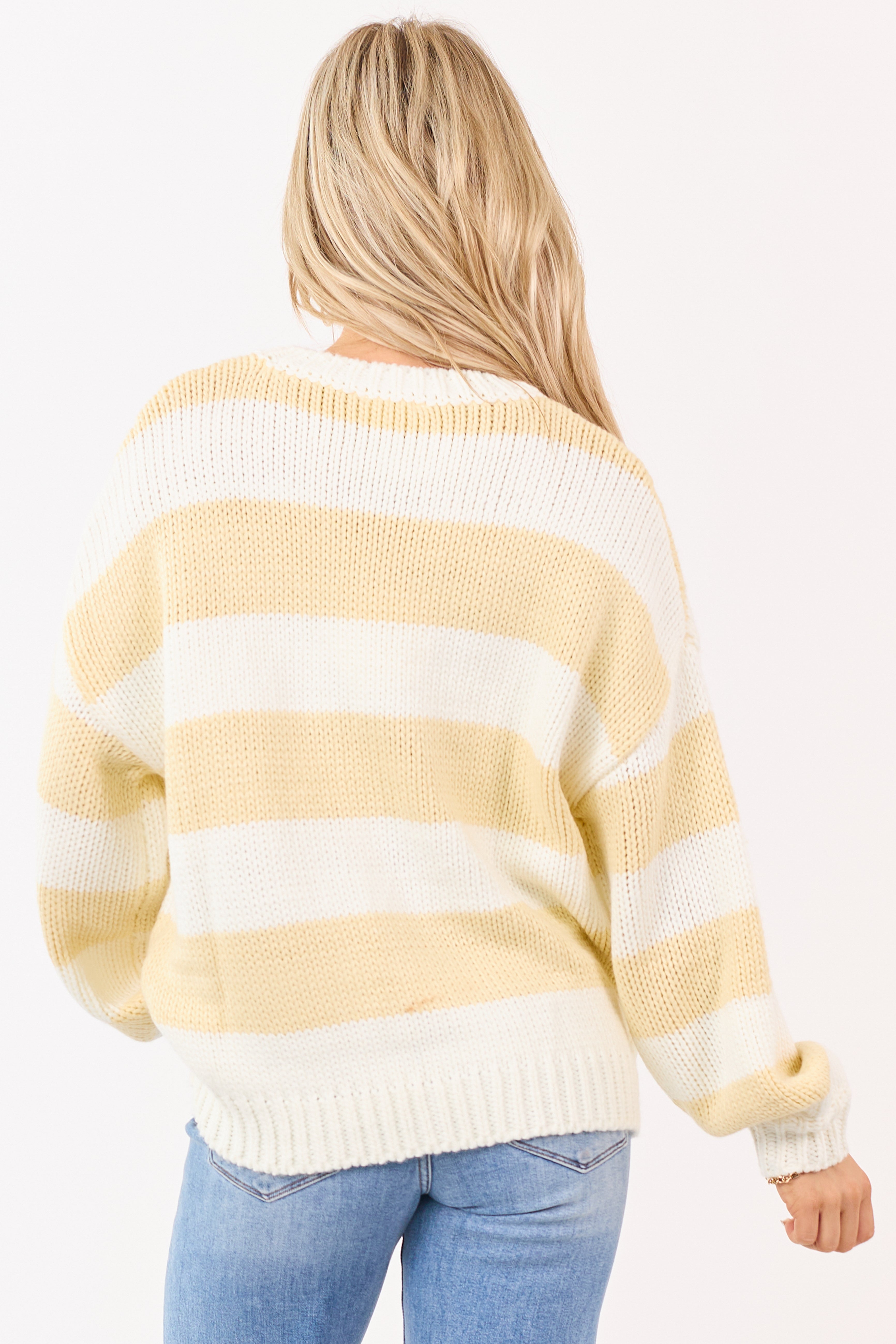 Ivory and Buttercream Striped Chunky Knit Sweater