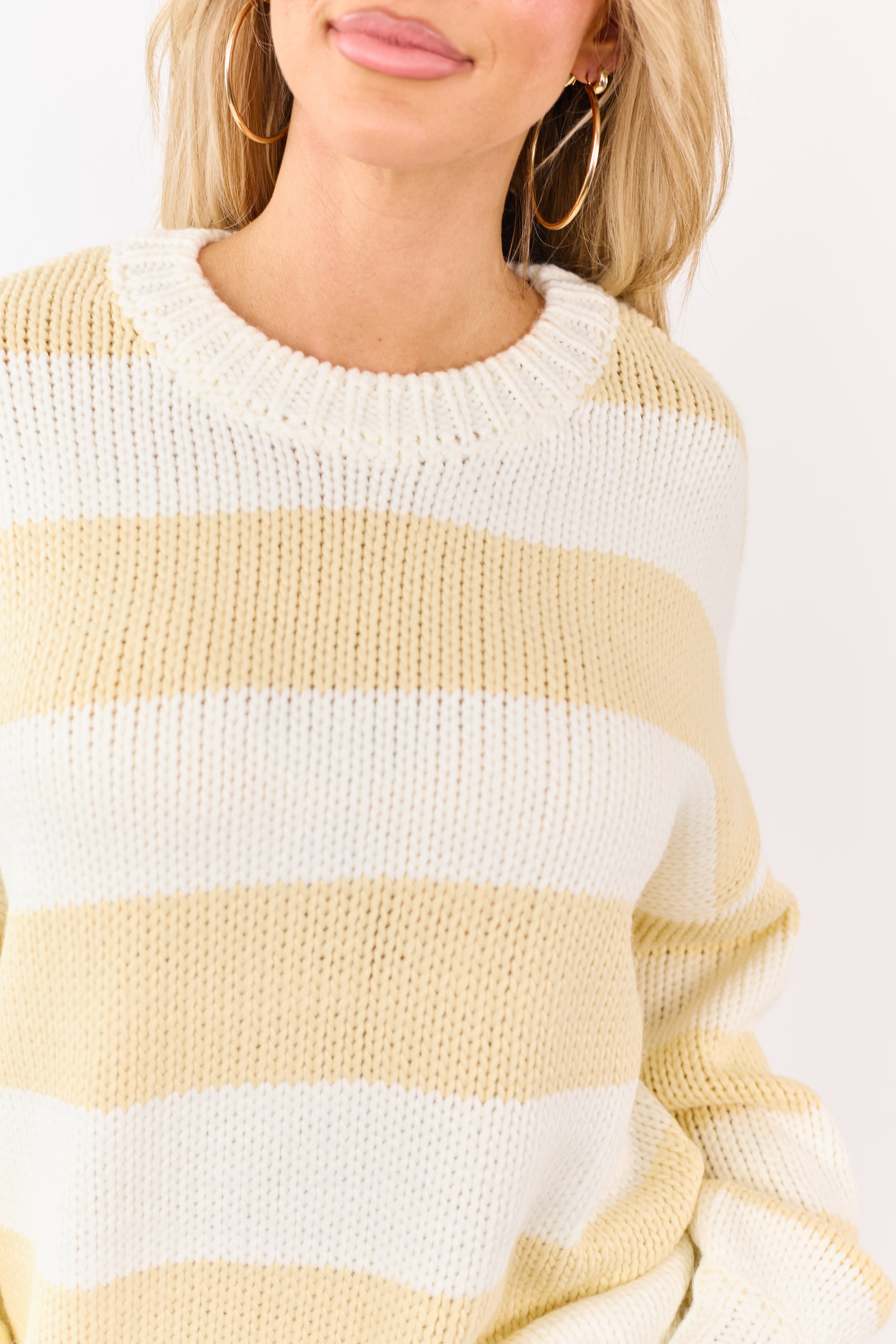 Ivory and Buttercream Striped Chunky Knit Sweater