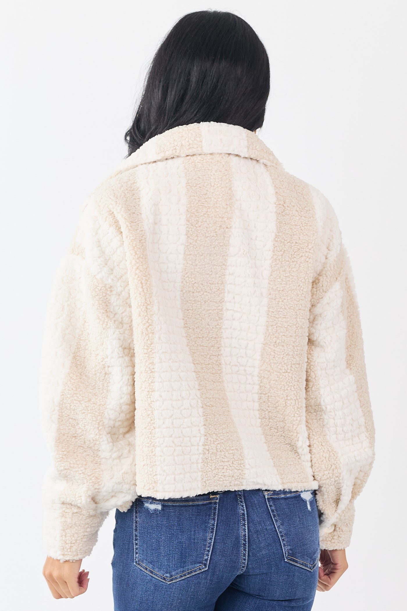Ivory and Nude Striped Textured Jacket