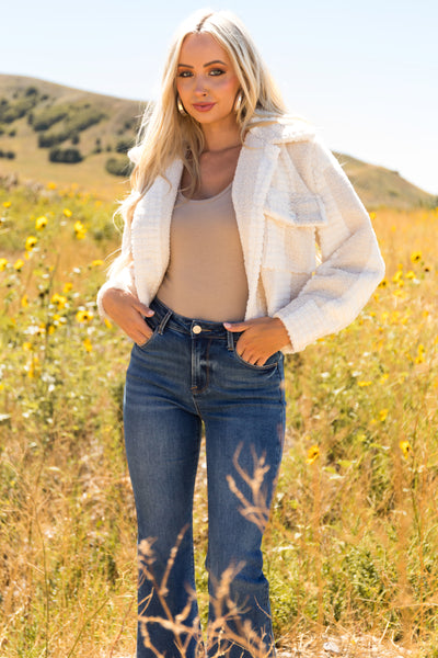 Ivory and Nude Striped Textured Jacket