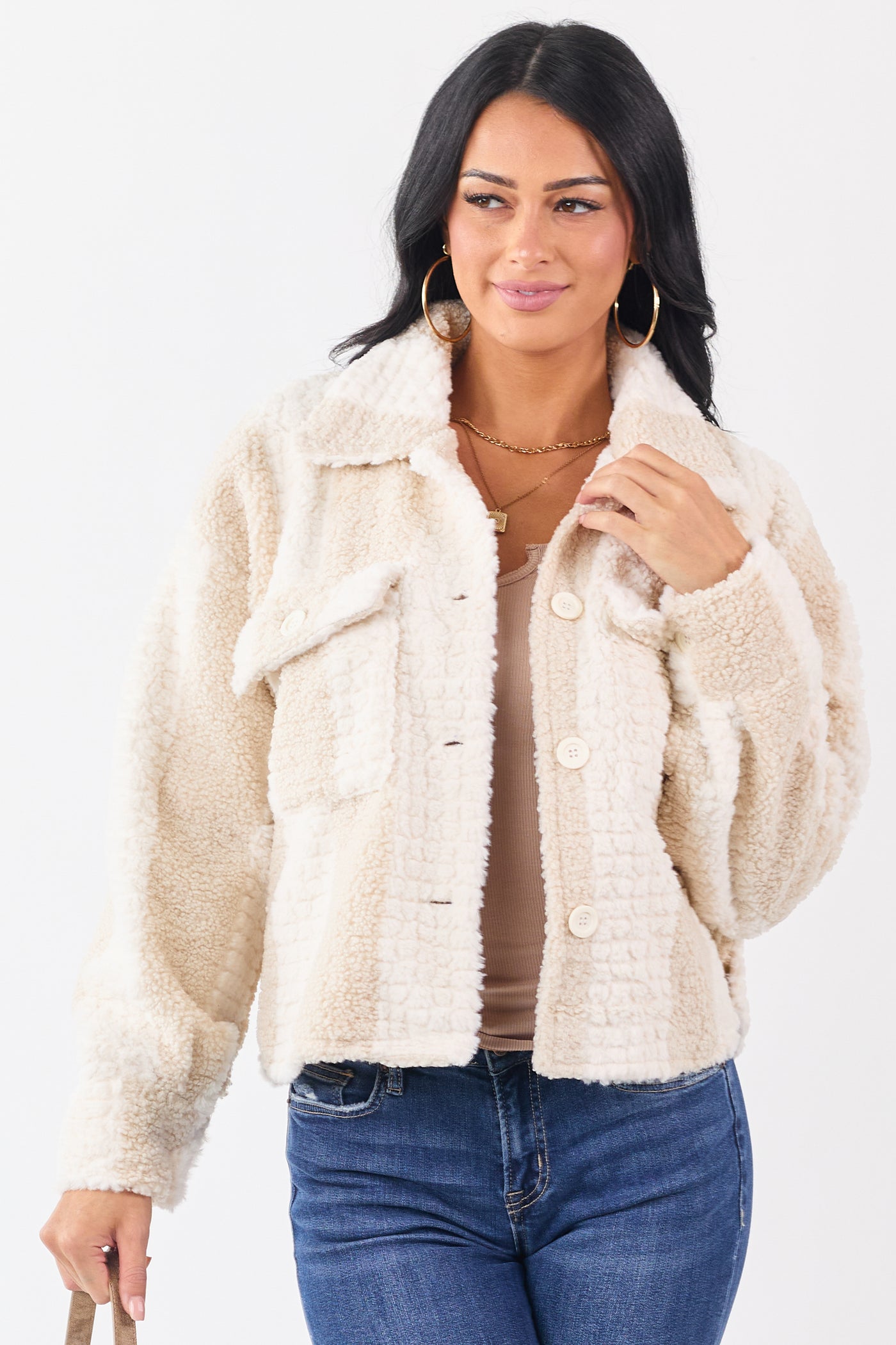 Ivory and Nude Striped Textured Jacket