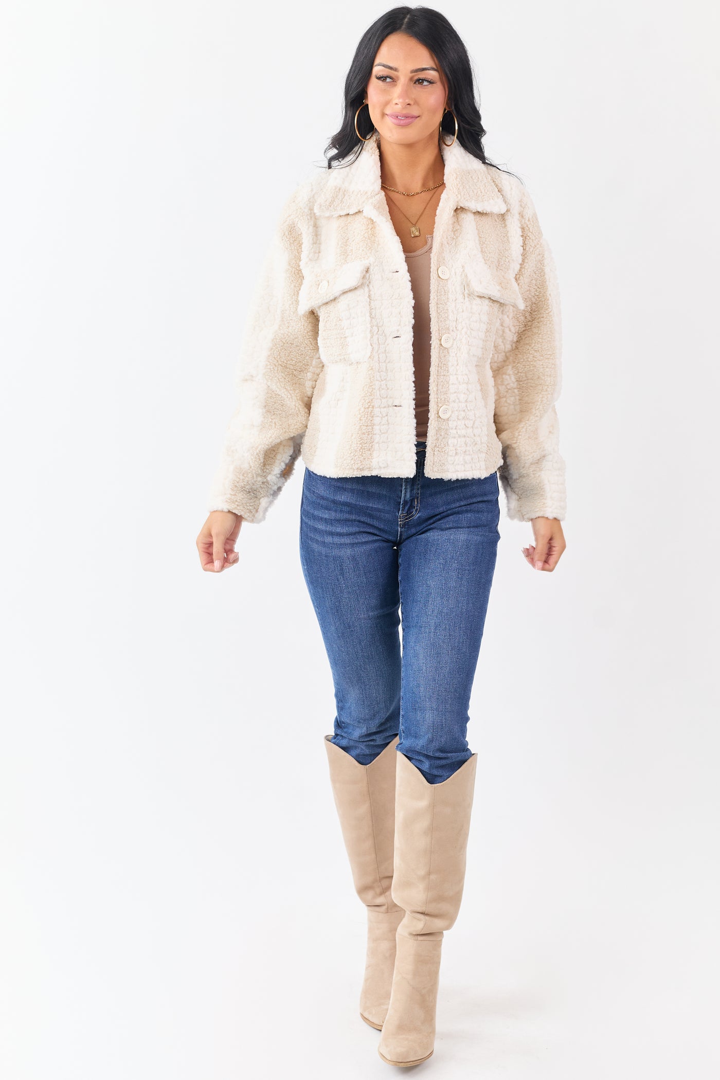 Ivory and Nude Striped Textured Jacket