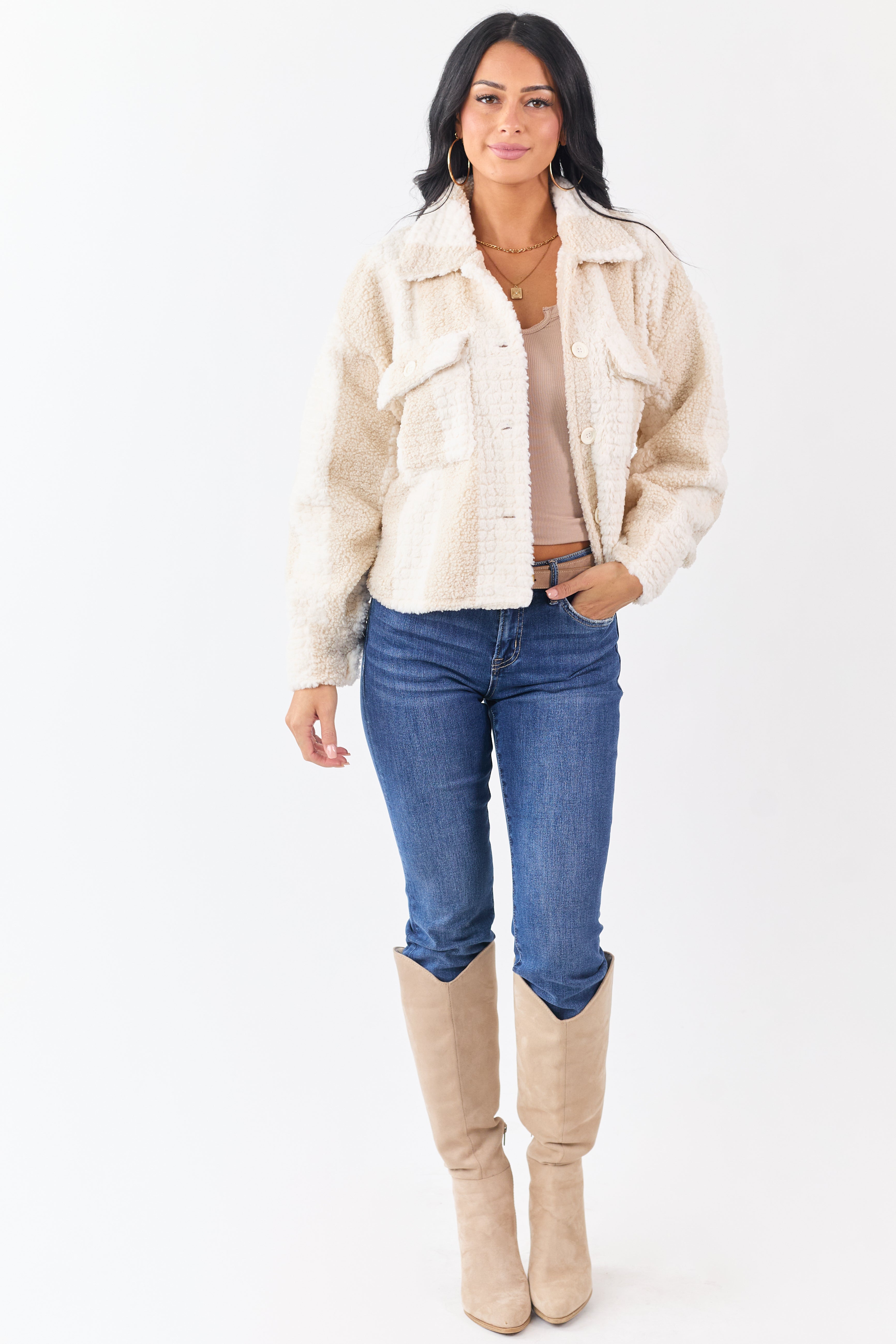 Ivory and Nude Striped Textured Jacket
