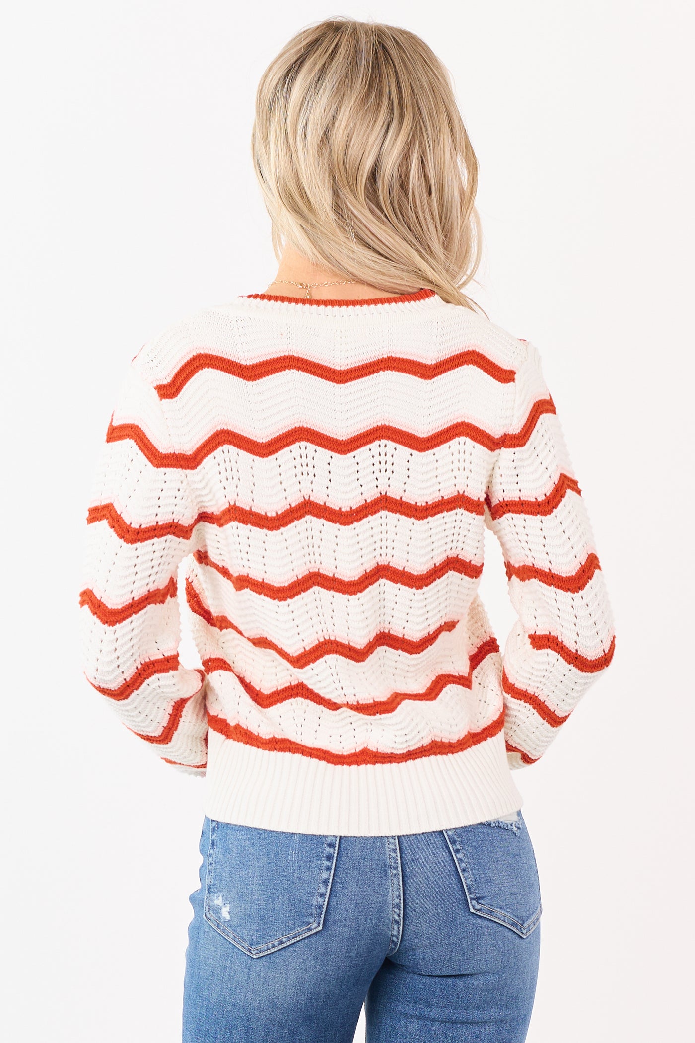 Ivory and Rust Chevron Striped Cotton Cardigan