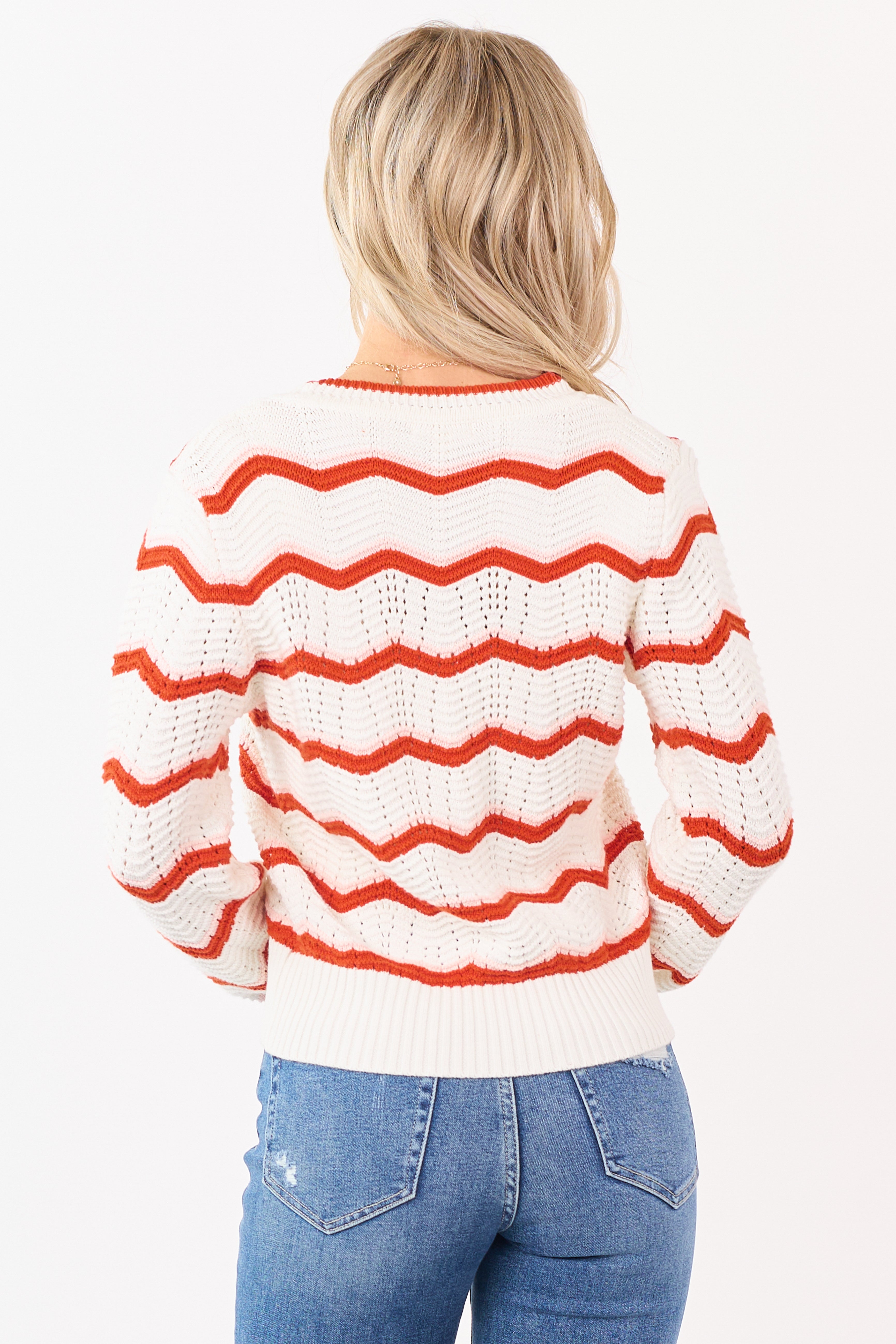 Ivory and Rust Chevron Striped Cotton Cardigan