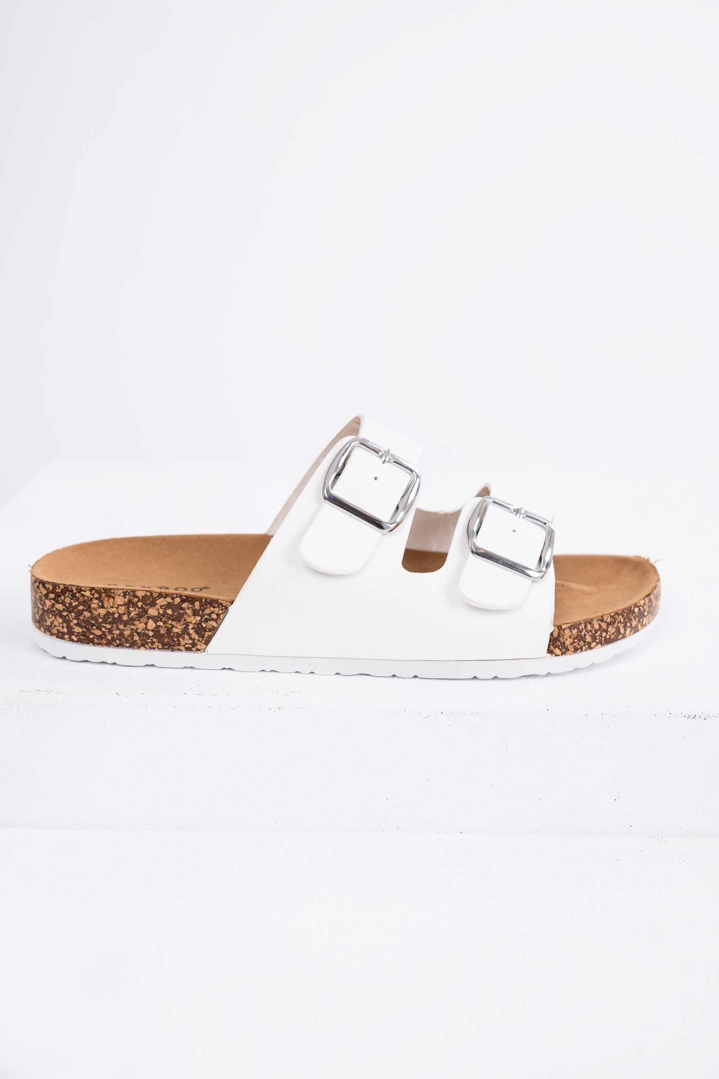 Ivory Double Buckle Slide On Sandals