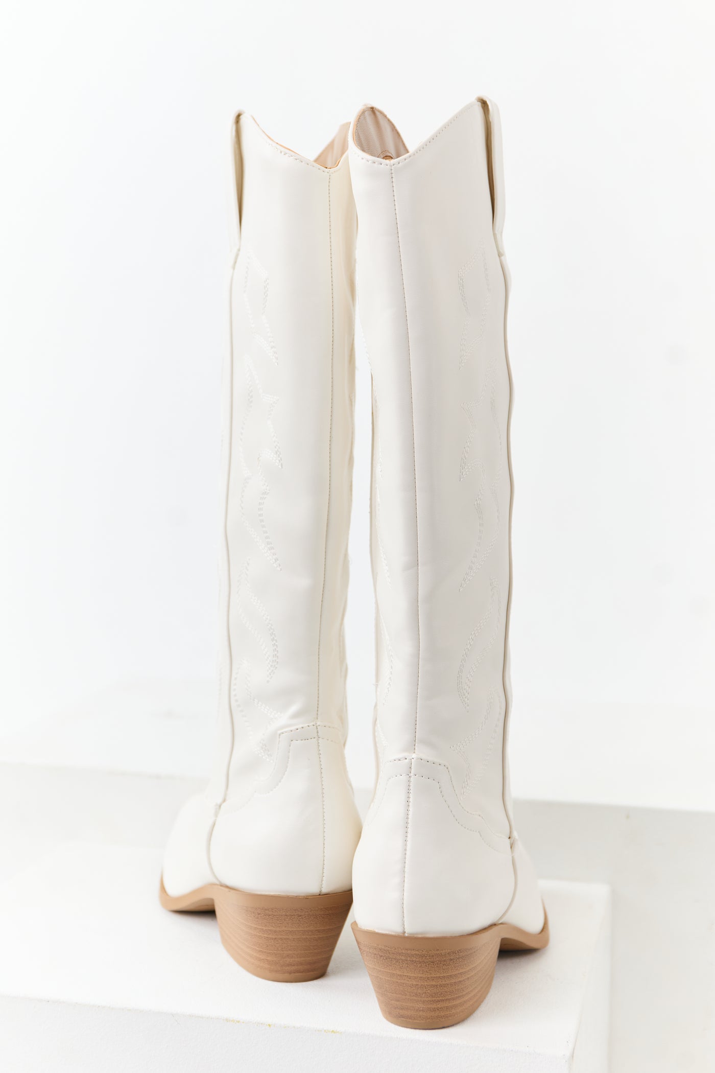 Ivory Faux Leather Western Embroidered Tall Boots