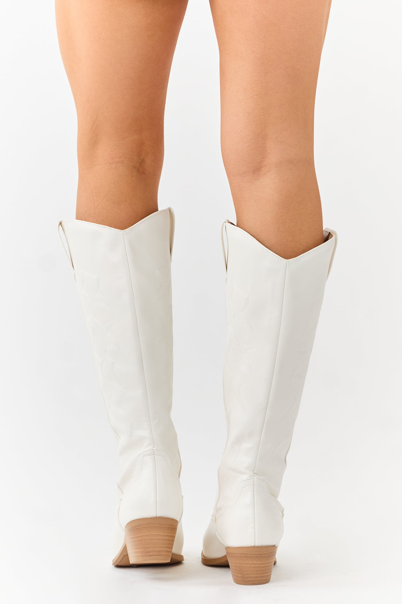 Ivory Faux Leather Western Embroidered Tall Boots
