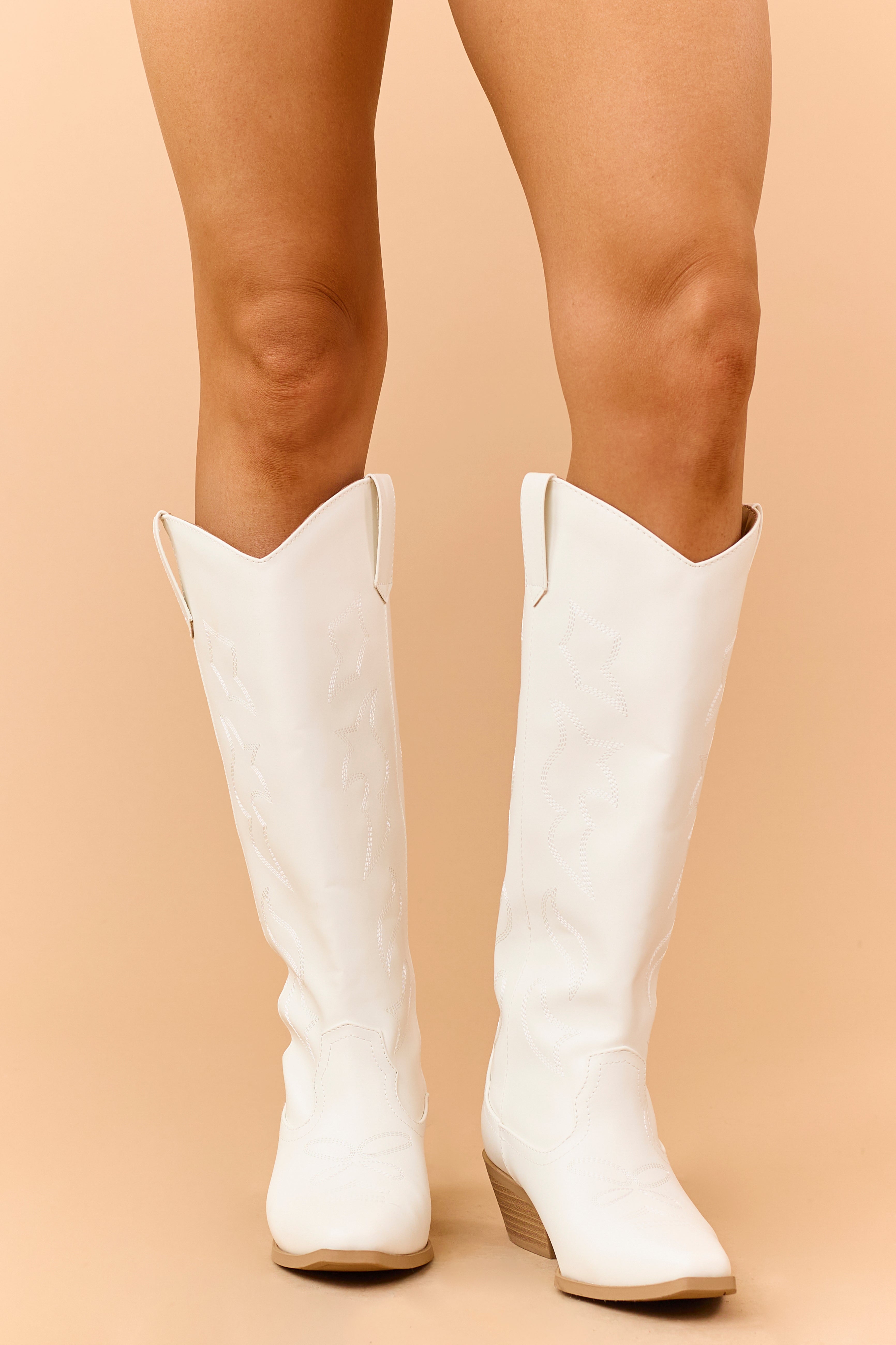Ivory Faux Leather Western Embroidered Tall Boots | Lime Lush Boutique