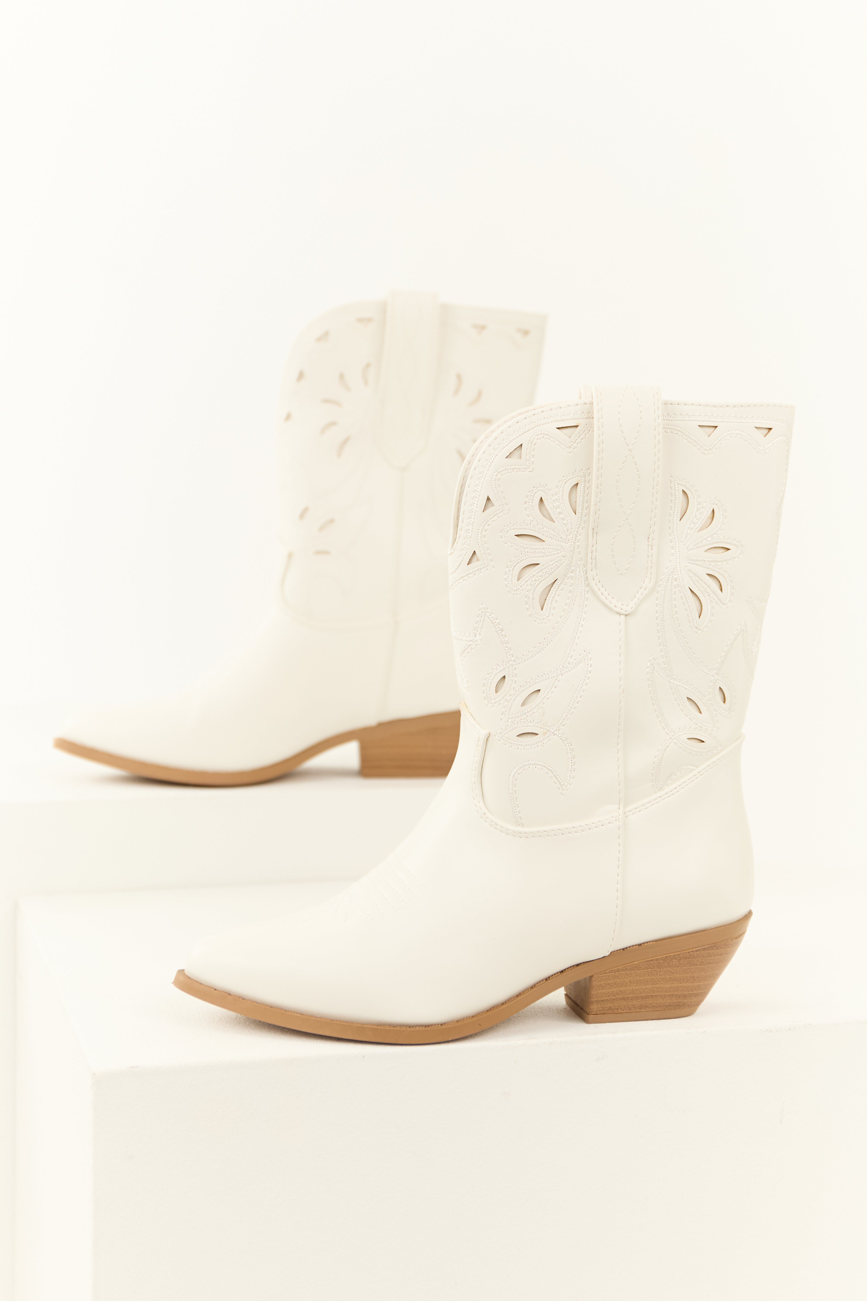 Ivory Faux Suede Mid Calf Embroidered Boots | Lime Lush Boutique