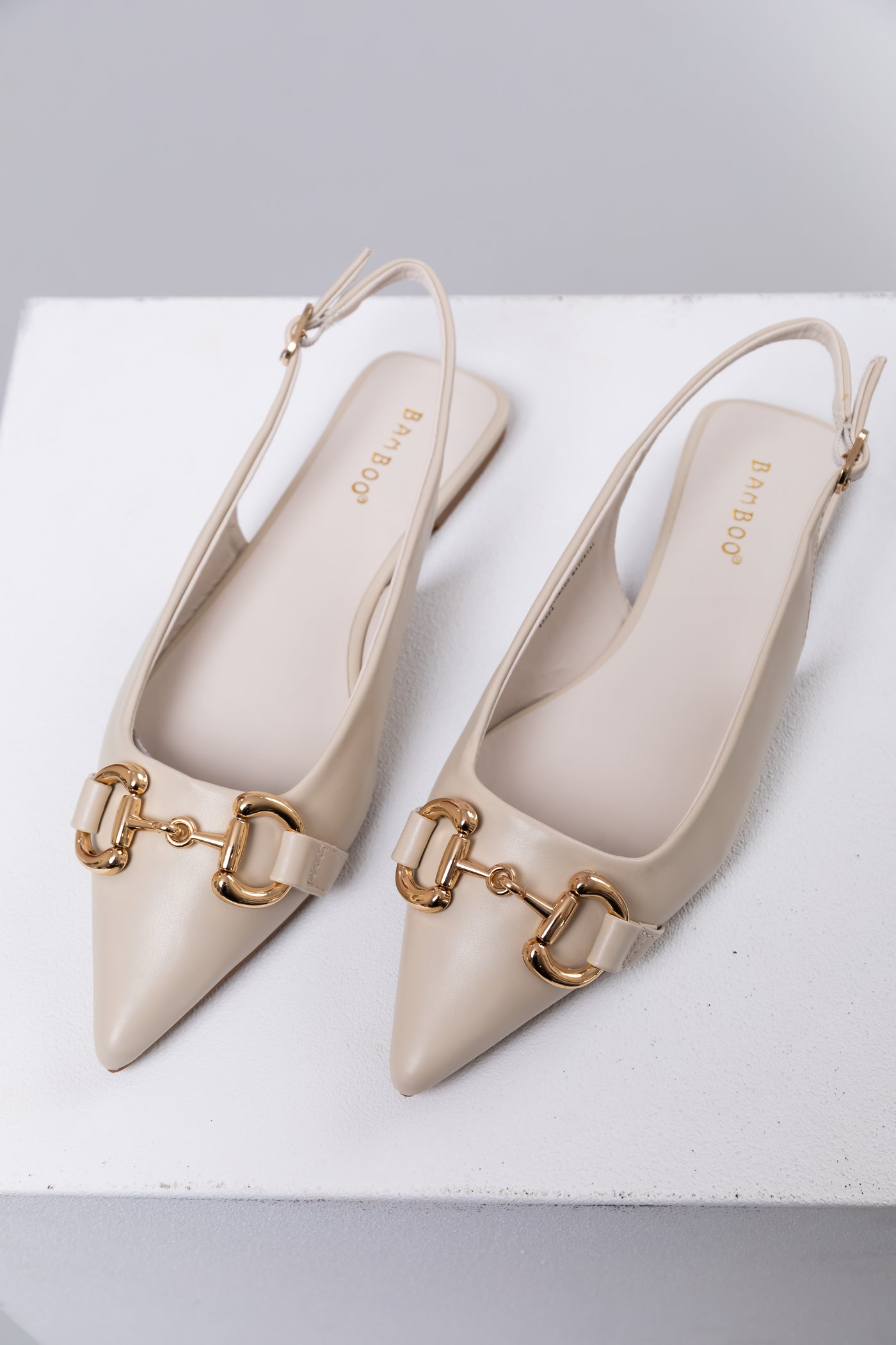 Ivory Pleather Pointed Toe Sling Back Flats