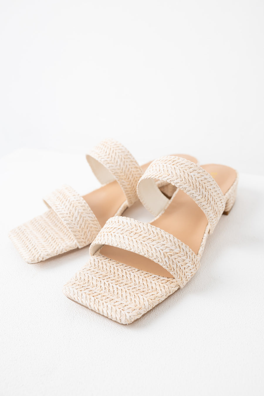 Ivory Raffia Woven Low Heel Sandals