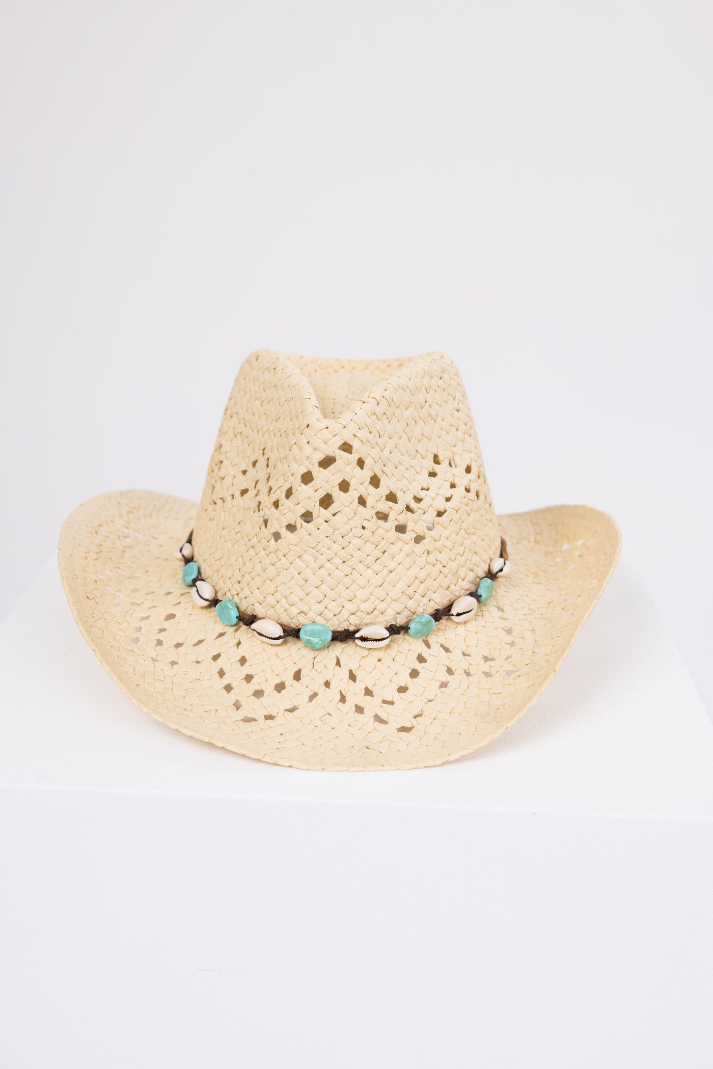 Ivory Shell and Stone Strap Straw Hat