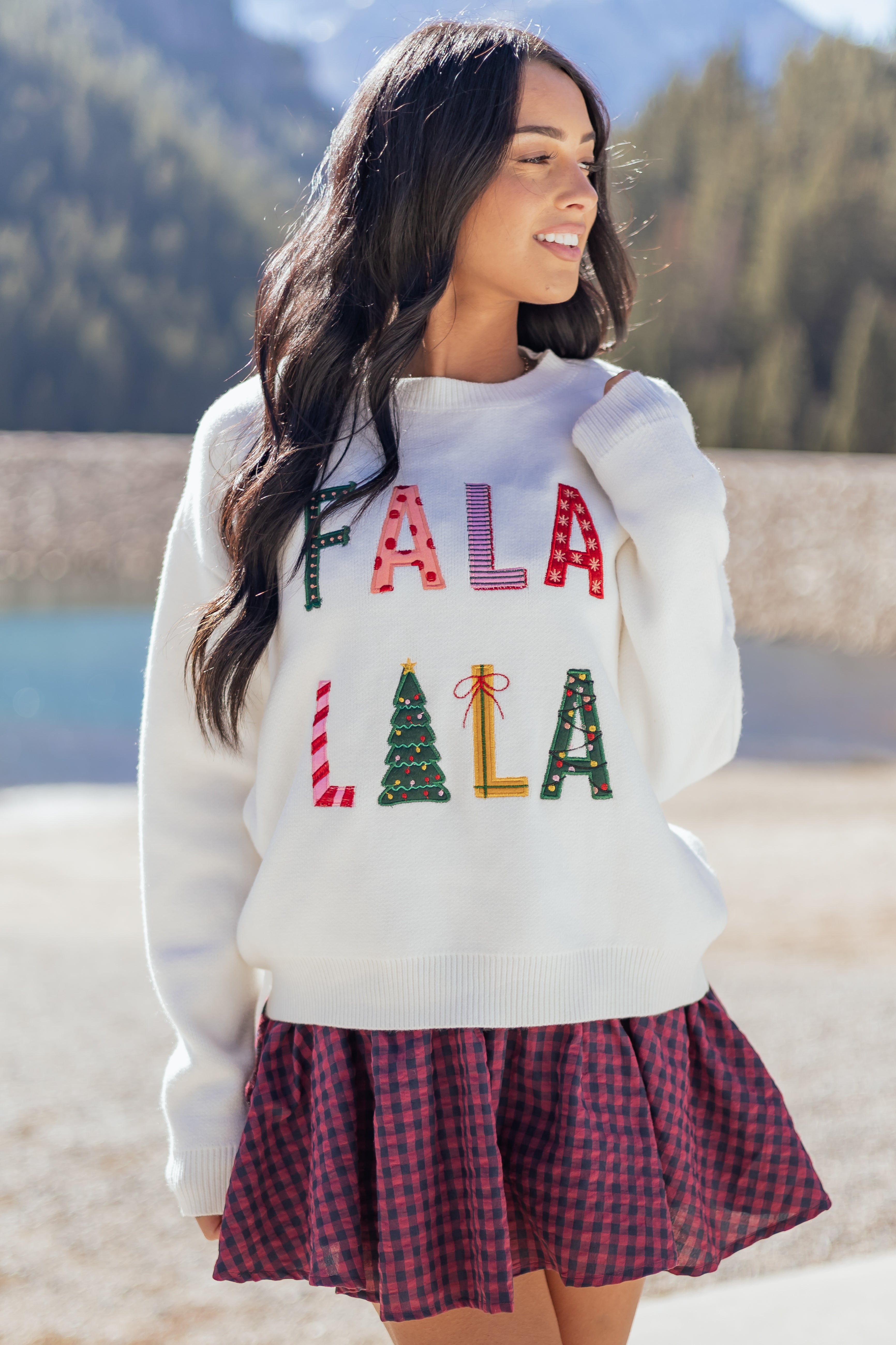 Ivory 'Fala Lala' Holiday Graphic Knit Sweater