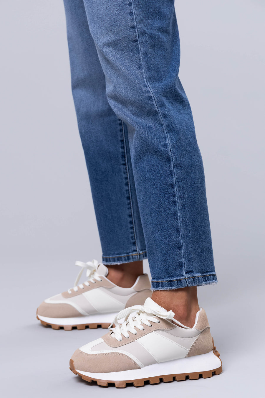 Ivory and Coconut Colorblock Lace Up Sneakers
