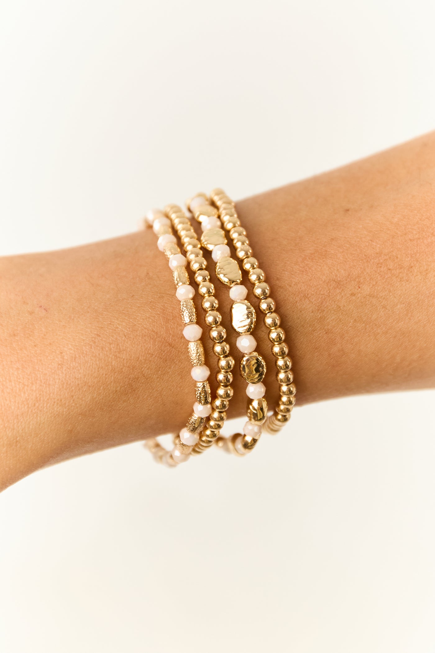 Ivory and Gold Beaded 4 Piece Bracelet Set