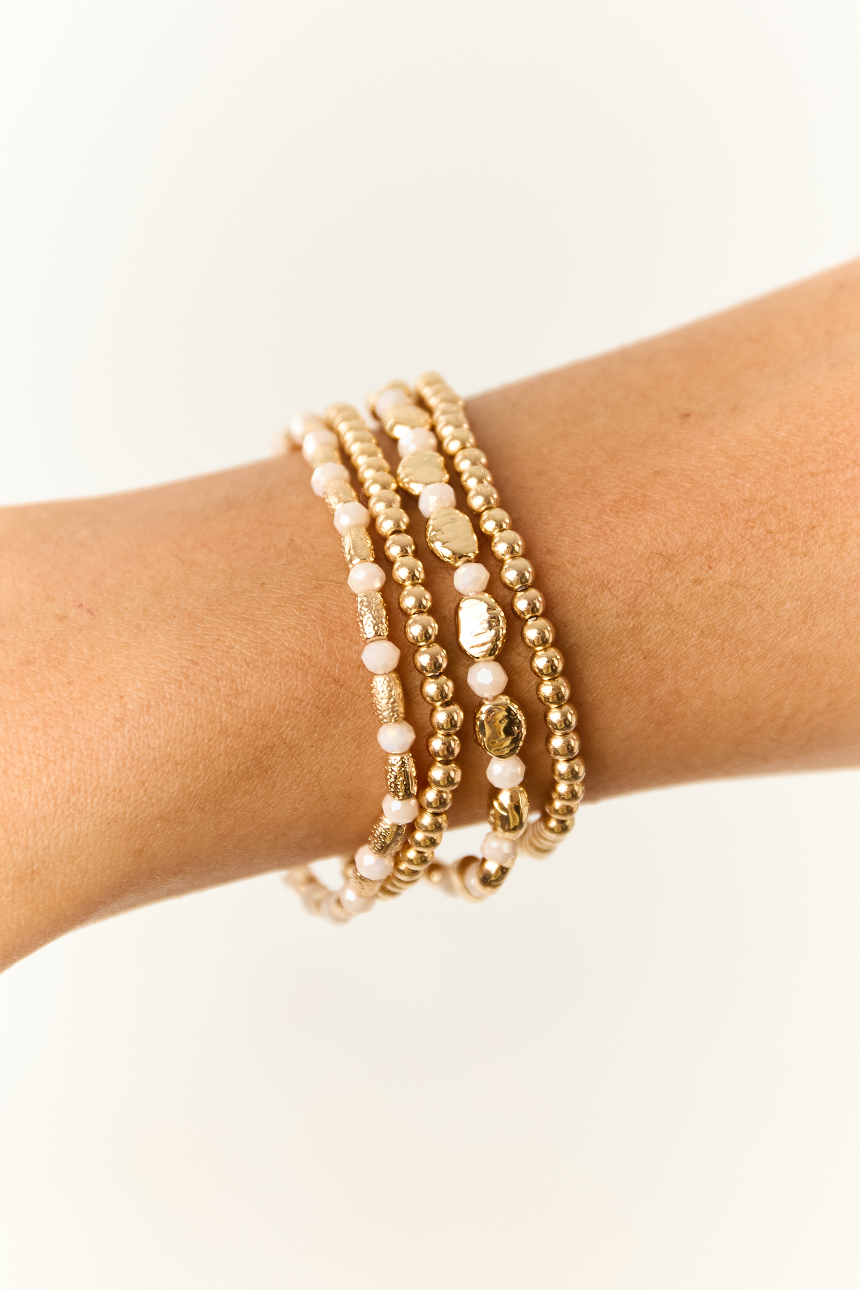 Ivory and Gold Beaded 4 Piece Bracelet Set