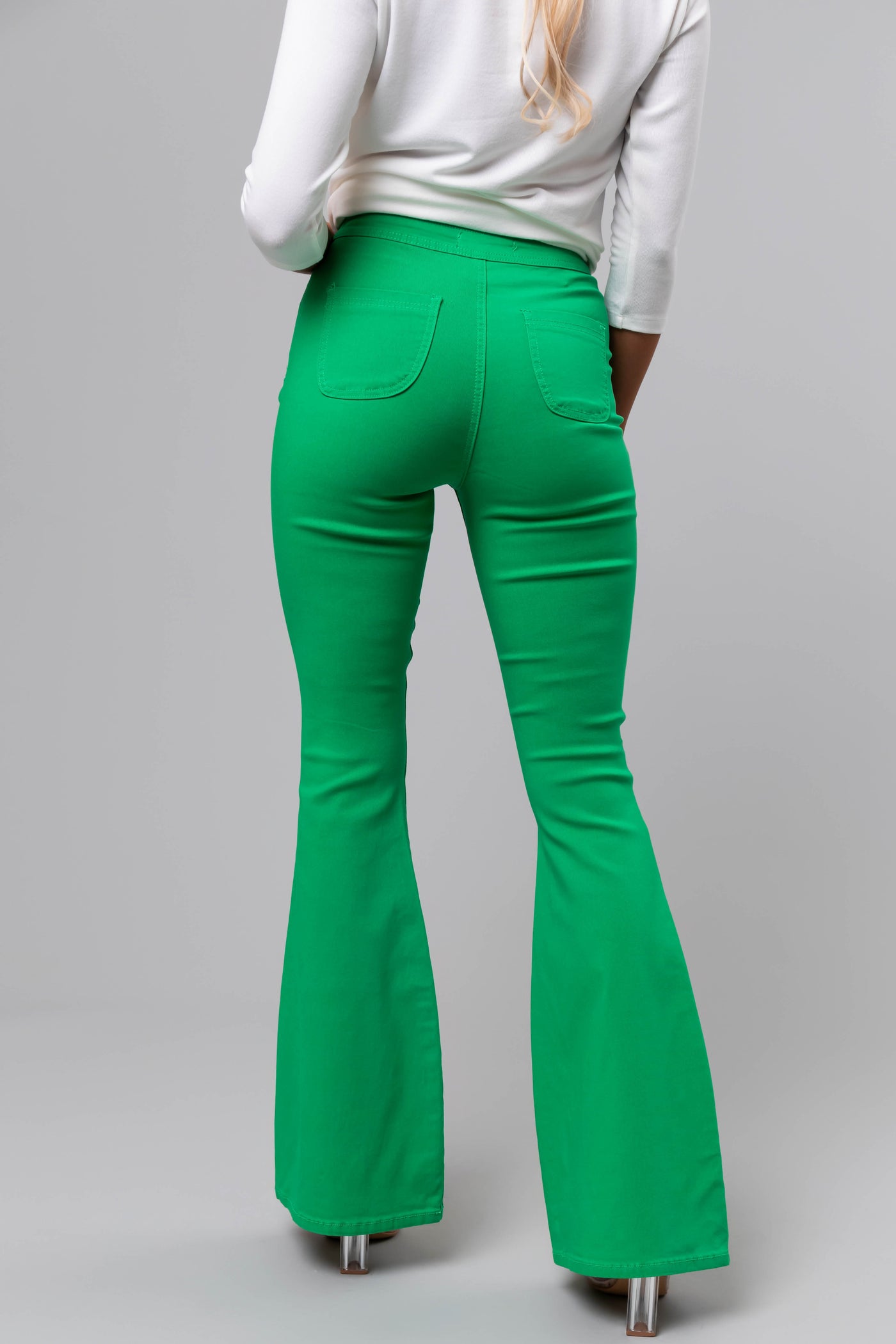 JC & JQ Bella Jade Super Stretch Flare Jeans | Lime Lush