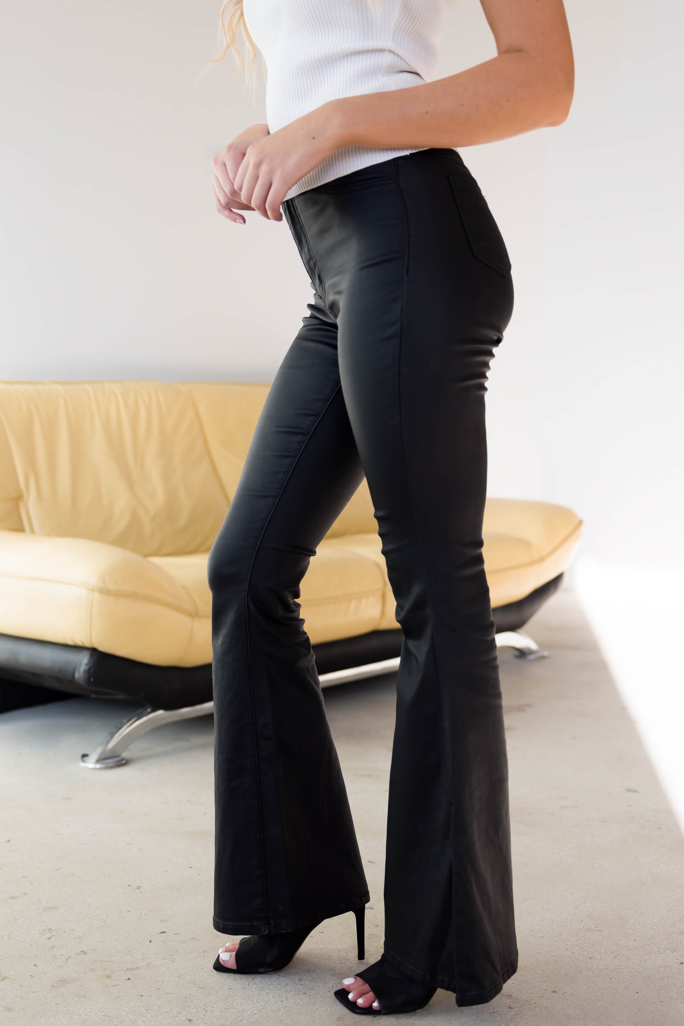 JC & JQ Black Faux Leather Bell Bottom Jeans