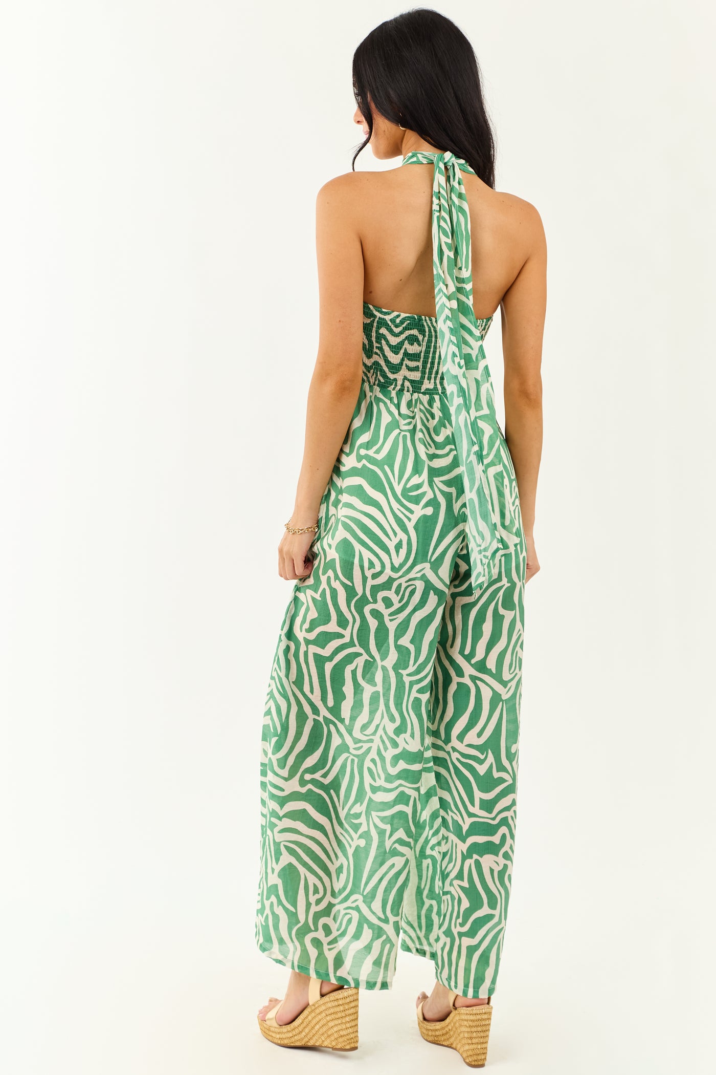 Jade Abstract Convertible Halter Wide Leg Jumpsuit