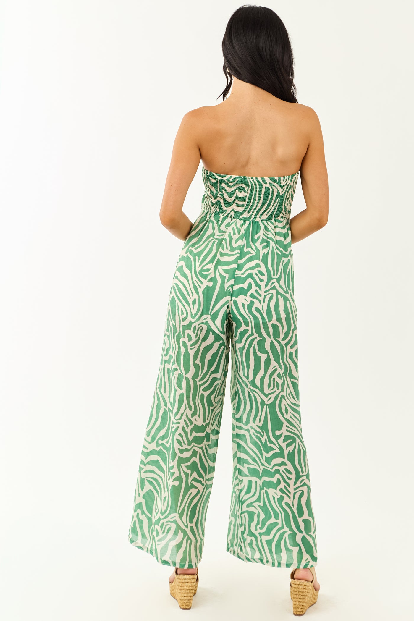 Jade Abstract Convertible Halter Wide Leg Jumpsuit