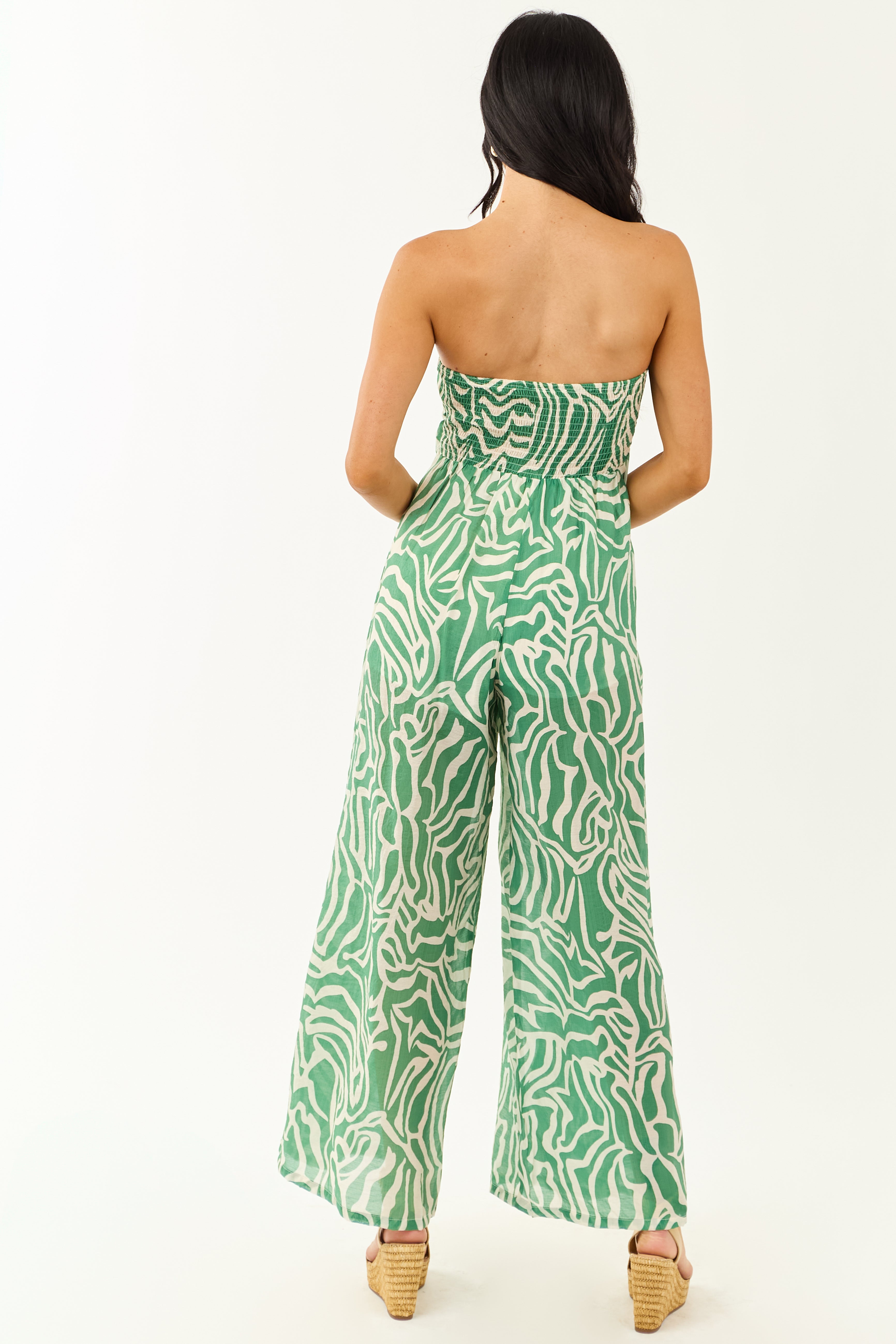 Jade Abstract Convertible Halter Wide Leg Jumpsuit